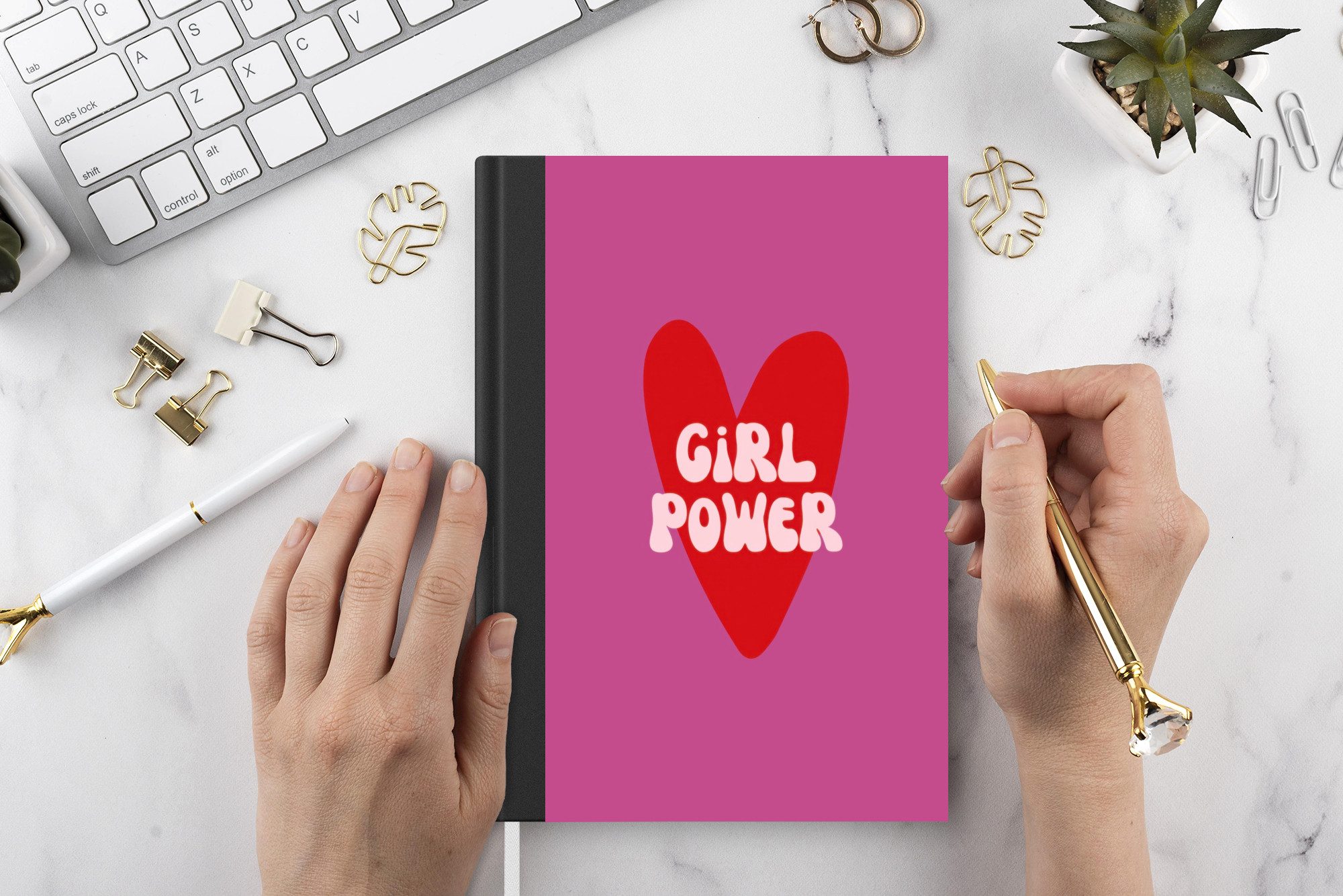 MuchoWow Notizbuch Girl power - Herz - Rosa - Rot, Notebook, Notizblock a5, Tagebuch, Journal Liniert