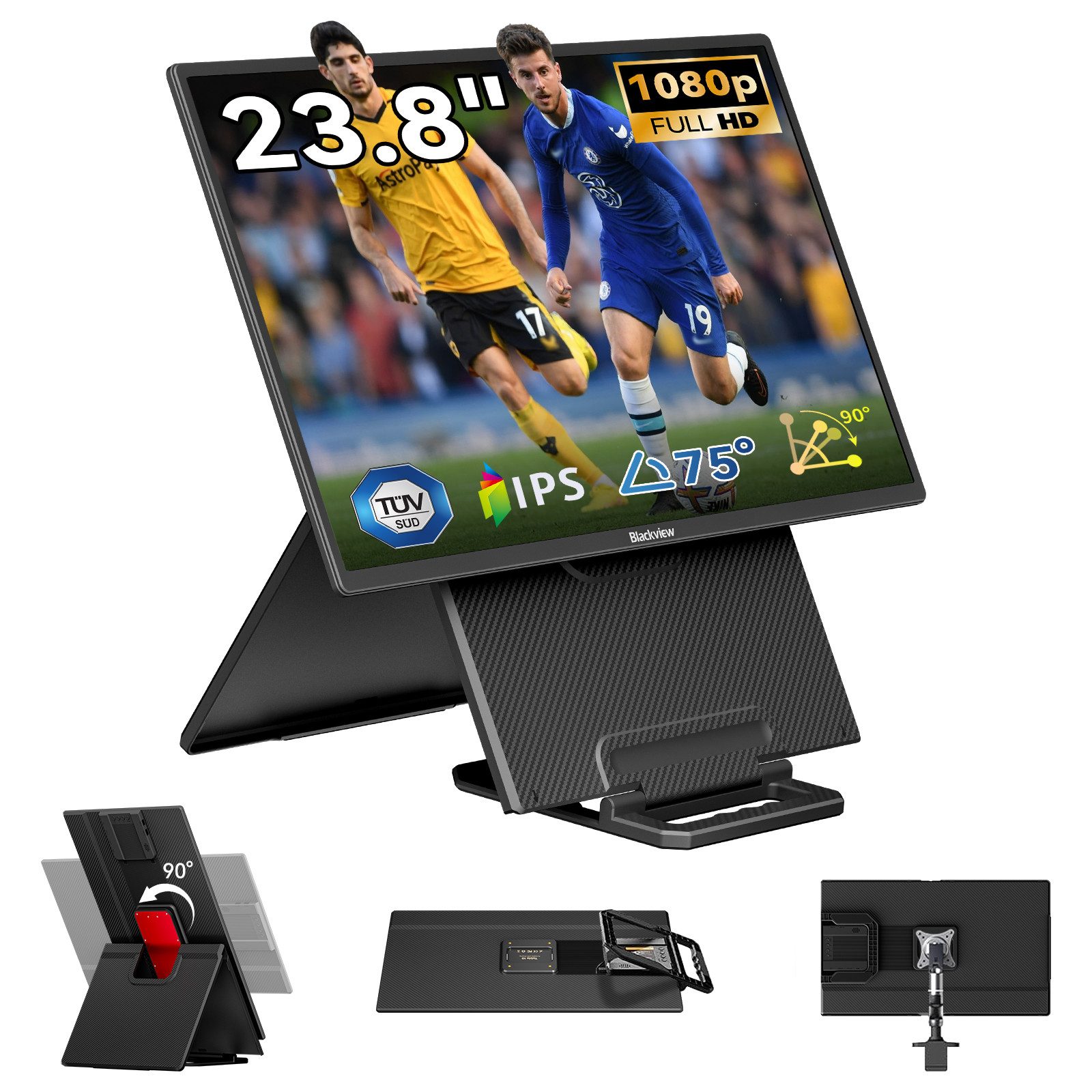 blackview 23,8'' FHD Laptop Bildschirm Erweiterung Table 10, LCD, IPS, 1920×1080 Portabler Monitor (60,5 cm/23,8 ", 1920x1080 px, Full HD, IPS, Gaming Monitor, Kompatibel mit Windows/Mac/Android/ChromeOS)