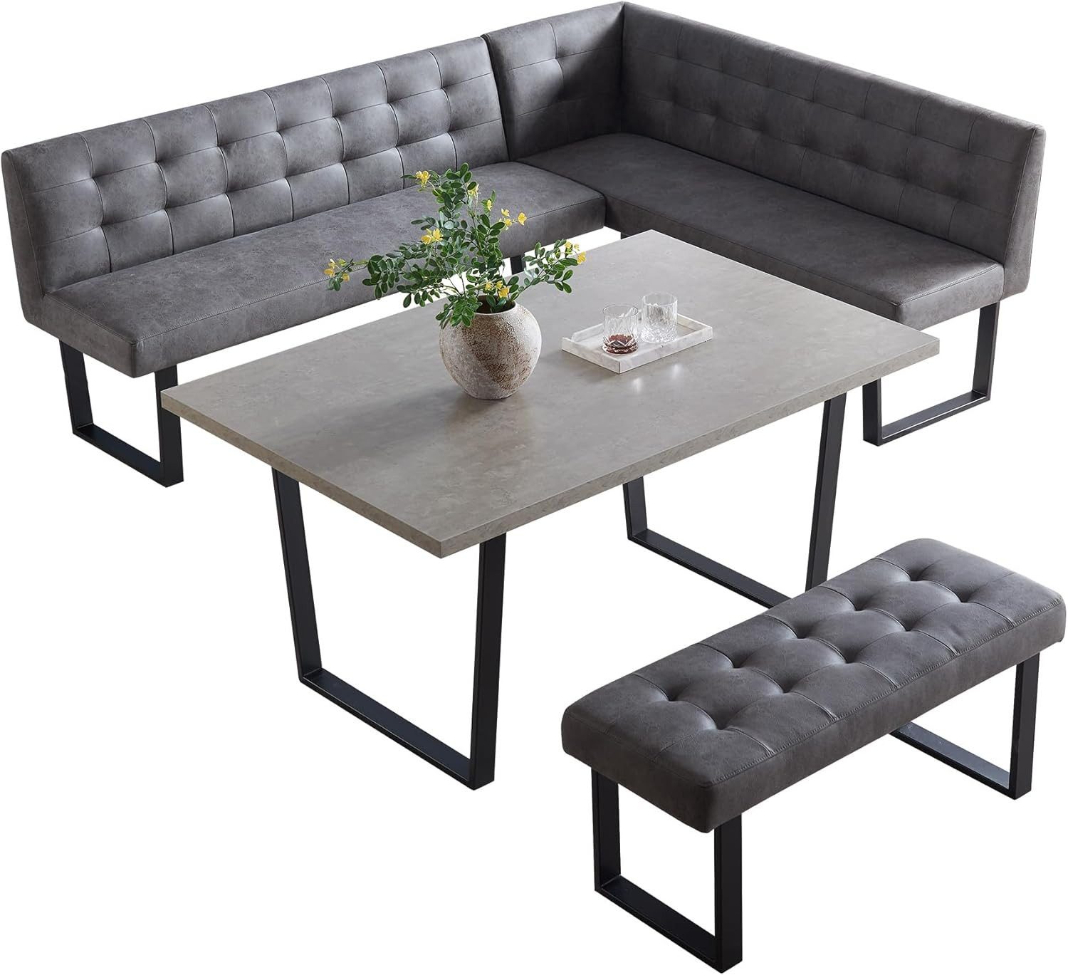 Jiexi Eckbank Ecksofa mit ausziehbarem Esstisch und Bank 180/228cm dickes Sitzkissen