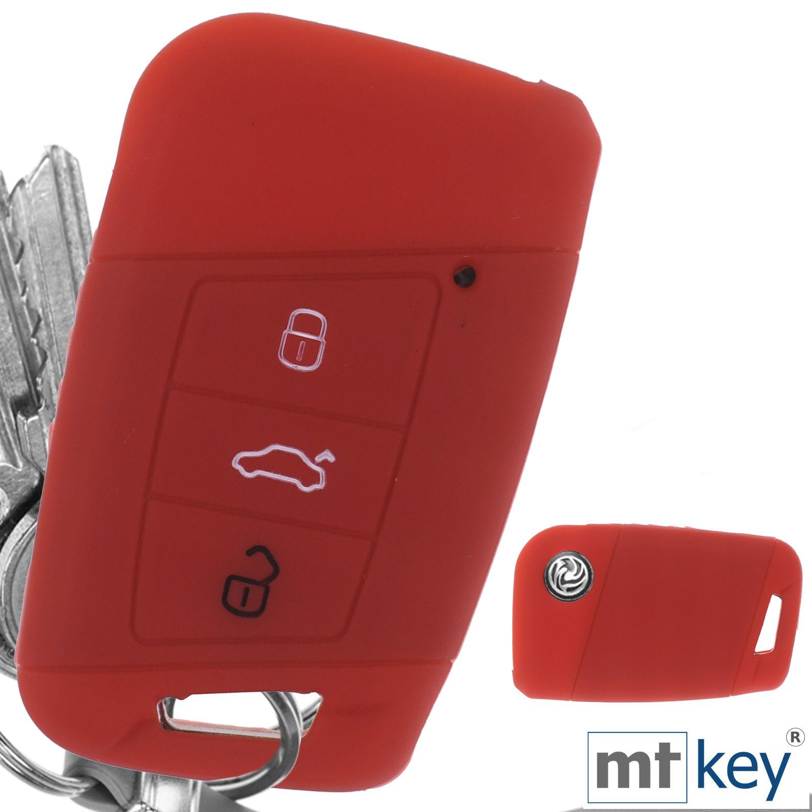 mt-key Schlüsseltasche Autoschlüssel Softcase Silikon Schutzhülle Rot, für VW Passat B8 Arteon Skoda Kodiaq 3 Tasten KEYLESS SMARTKEY | Schlüsseltaschen