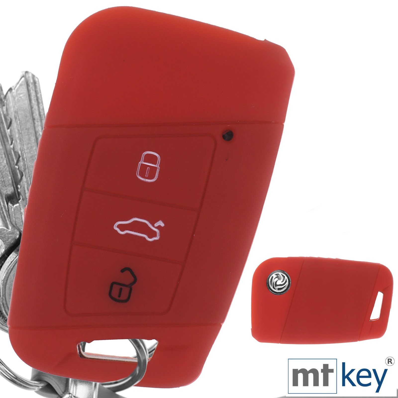 mt-key Silikon Skoda 3 Schlüsseltasche Passat Schutzhülle Arteon KEYLESS Tasten für Softcase Kodiaq Rot, VW SMARTKEY Autoschlüssel B8