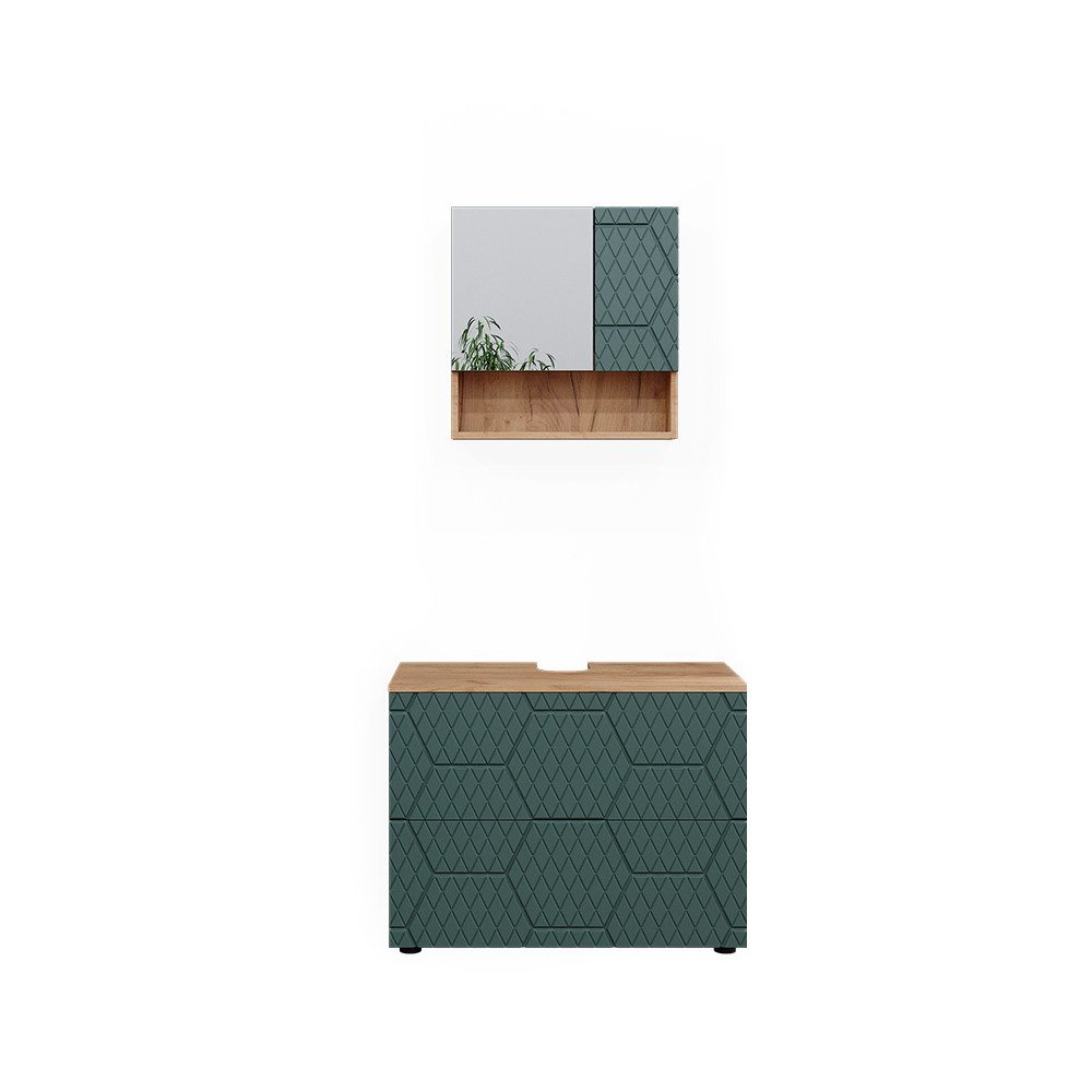 Vicco Badmöbel-Set Irma, Goldkraft Eiche/Grün, 2 günstig online kaufen