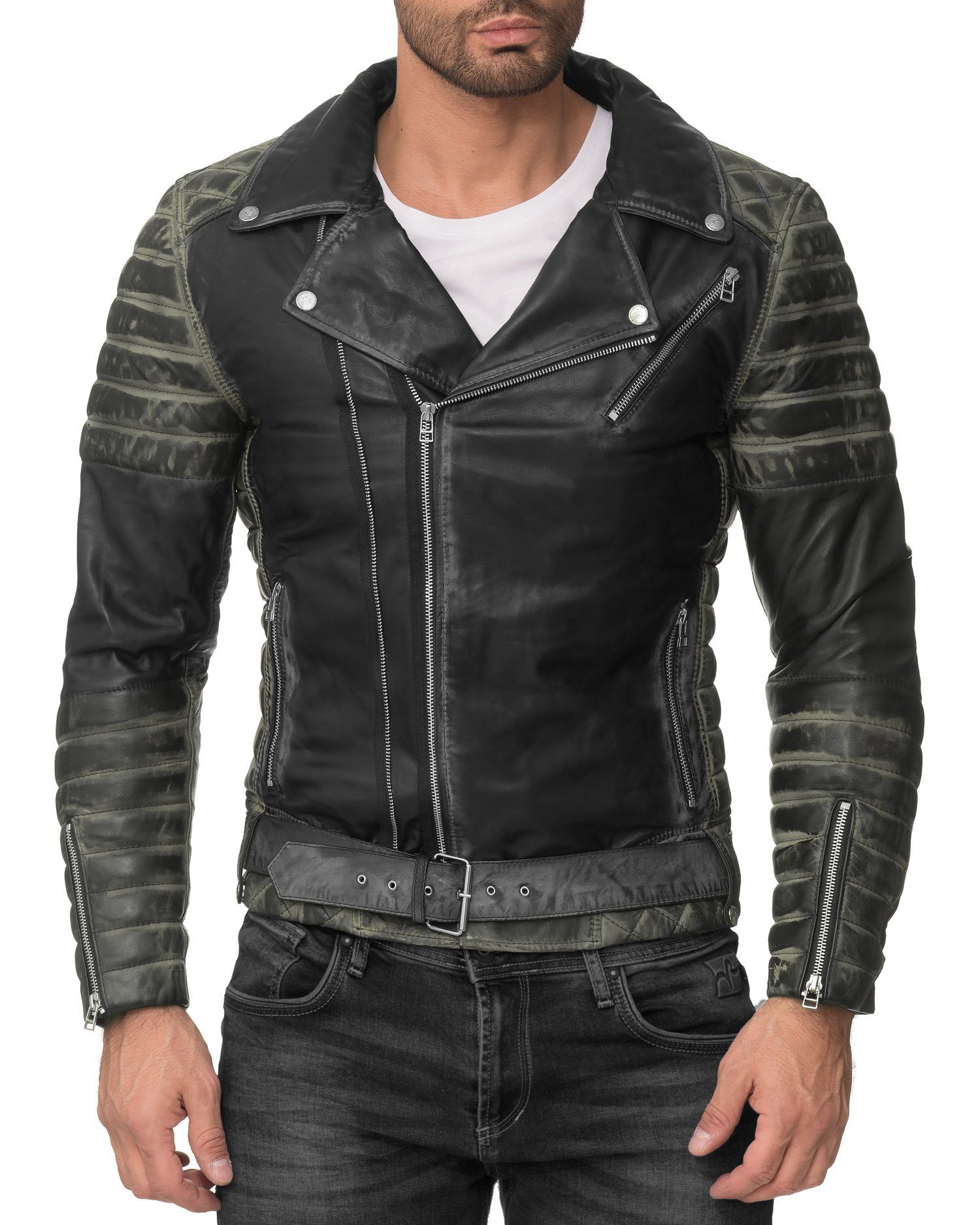 Reichstadt Lederjacke Herren Echtleder-und Kunstleder Jacke RS001 (1-St) im Bikerstyle LIMITED EDITION