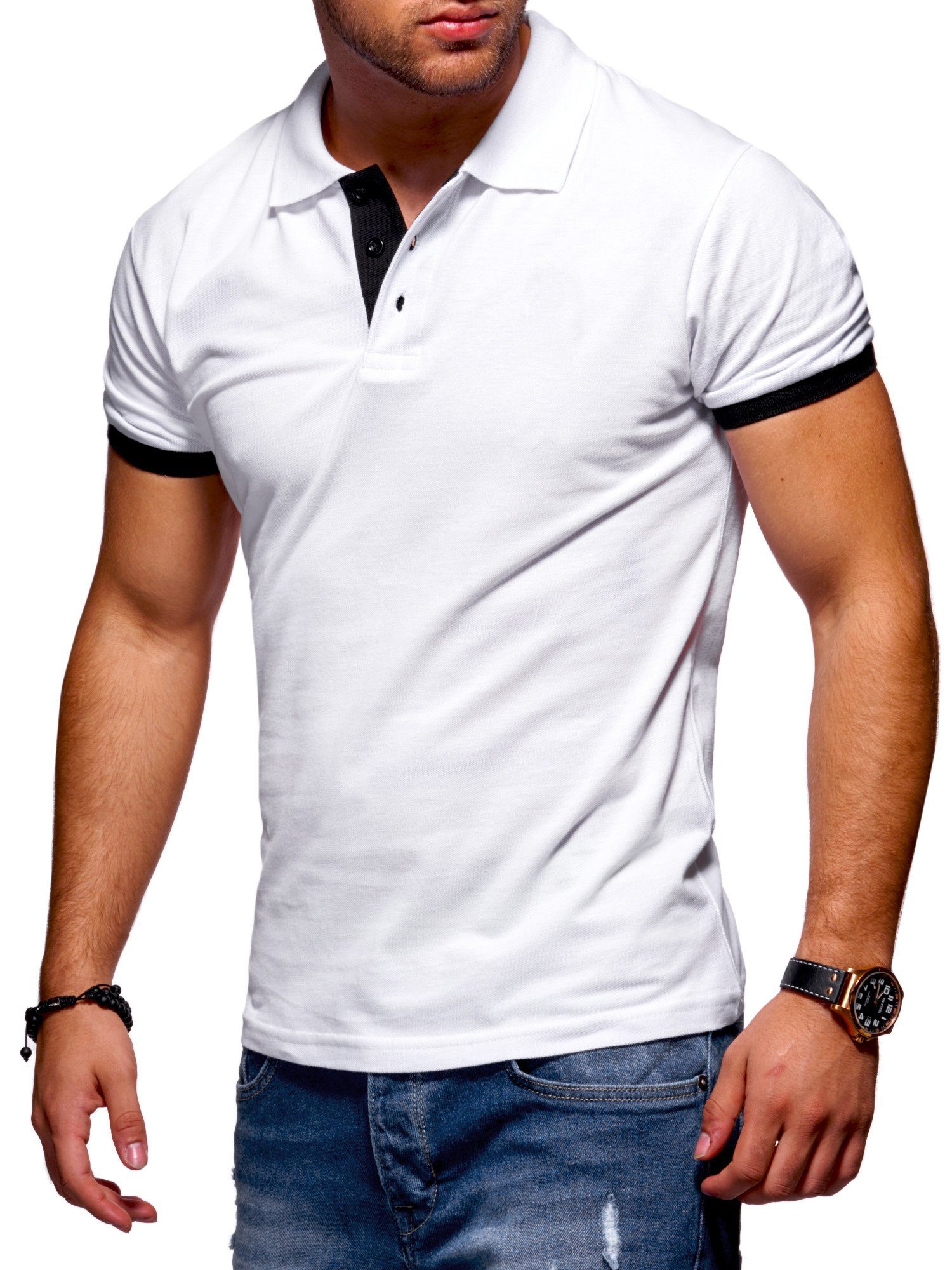 Style-Division Poloshirt SDTACOMA Basic Polo-Hemd Weiß-Schwarz
