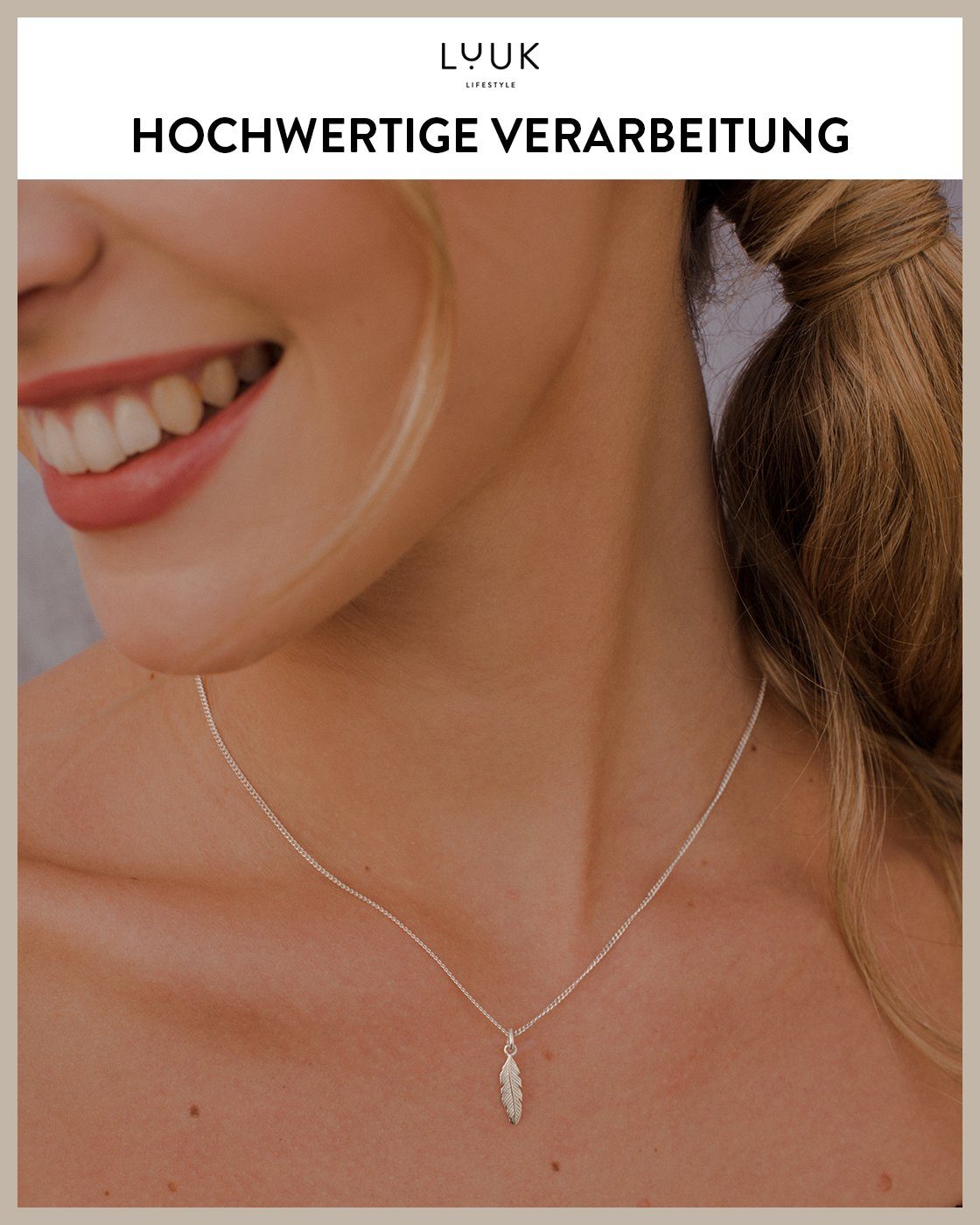 LUUK LIFESTYLE Silberkette Feder, aus reinem Sterling Silber 925, modernes Boho Design – Bild 3 von 5