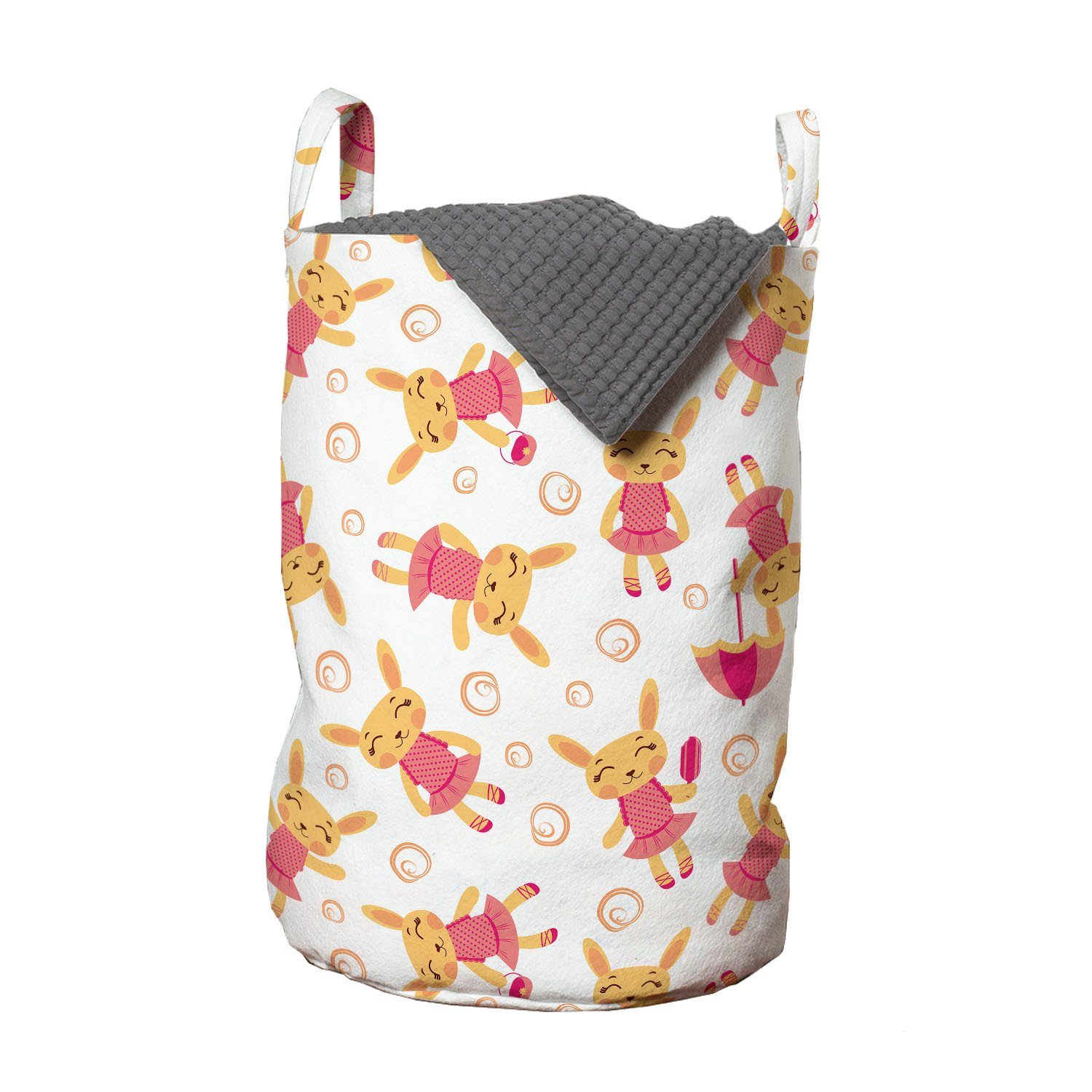 Abakuhaus Wäschesäckchen Wäschekorb mit Griffen Kordelzugverschluss für Waschsalons, Hase Mädchen mit Handtasche Regenschirm
