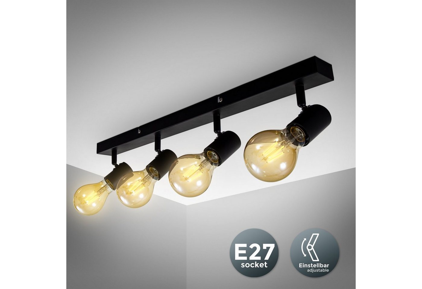 B.K.Licht LED Deckenspots, LED Vintage Deckenlampe Retro Deckenleuchte schwarz Industrie E27-HomeTrends