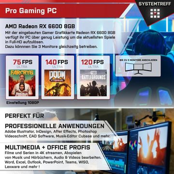 SYSTEMTREFF Basic Gaming-PC (AMD Ryzen 5 7500F, Radeon RX 6600, 16 GB RAM, 512 GB SSD, Luftkühlung, Windows 11, WLAN)