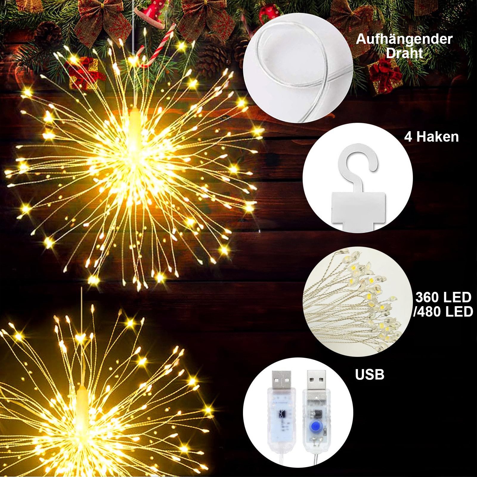 MUPOO LED-Lichterkette LED Lichterkette Weihnachts,Feuerwerk Gartenleuchte günstig online kaufen