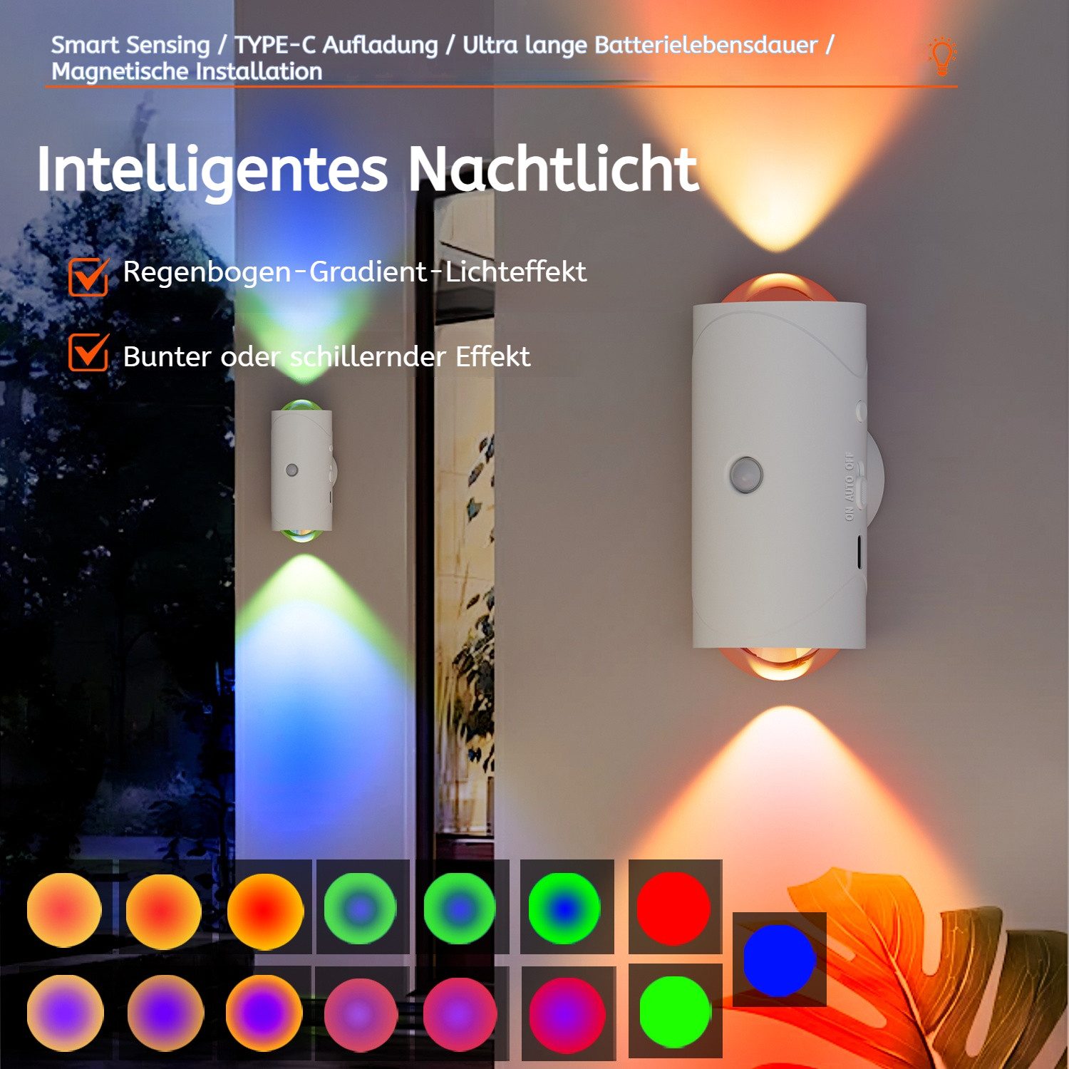 PRIISF Wandleuchte LED Wandlampe Innen Wandlicht Flur Прожекторы Leuchten Bewegungsmelder, Magnetische, Wandbeleuchtung Warmweiss Treppenhuas Beleuchtung, Wandlampen mit Akku kabellose Wandleuchten, mit Bewegungsmelder Lampe Touch Control Licht Up Down für Wohnzimmer