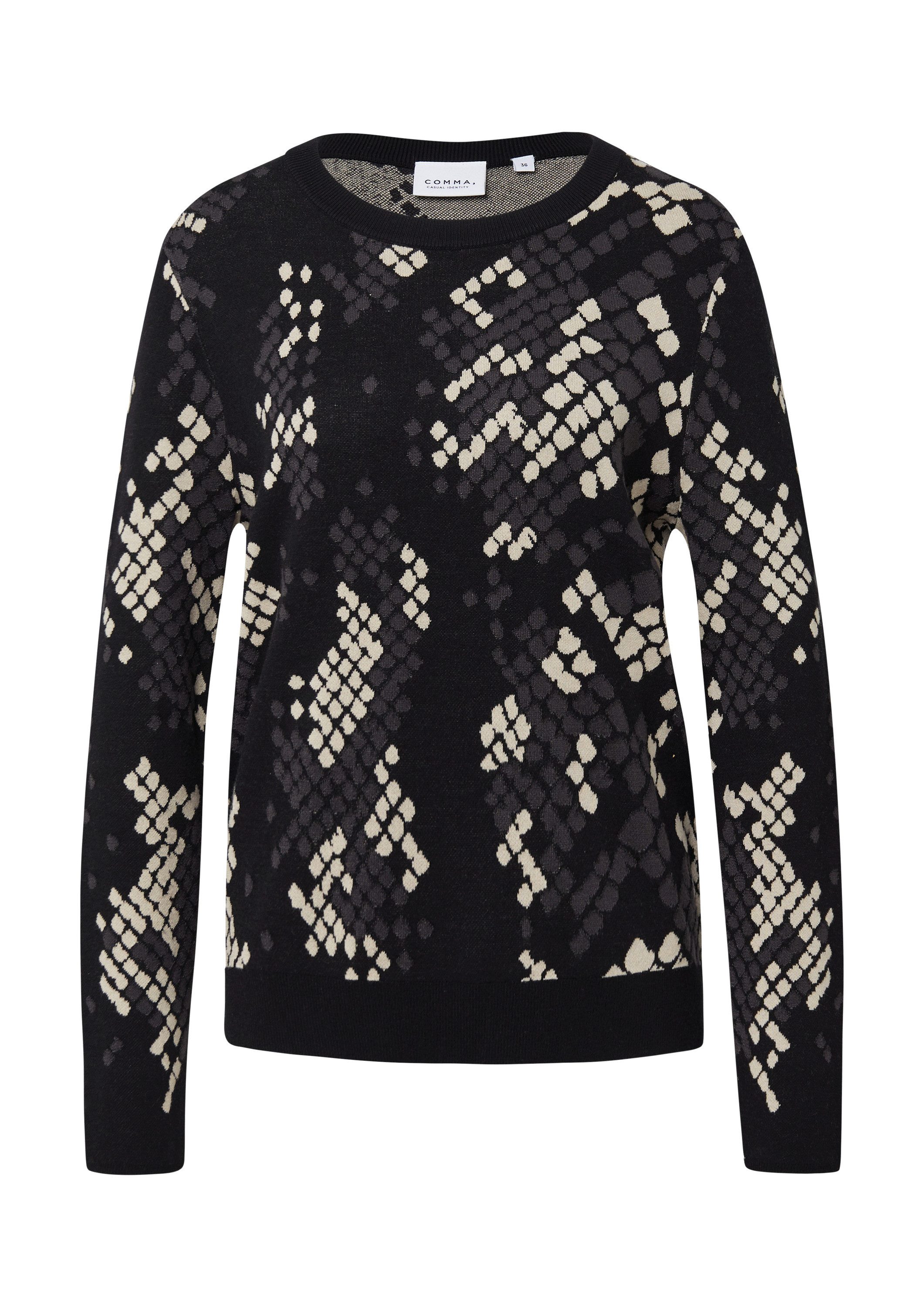 comma Longpullover Strickpullover Feinstrickpullover mit Jacquard-Muster günstig online kaufen