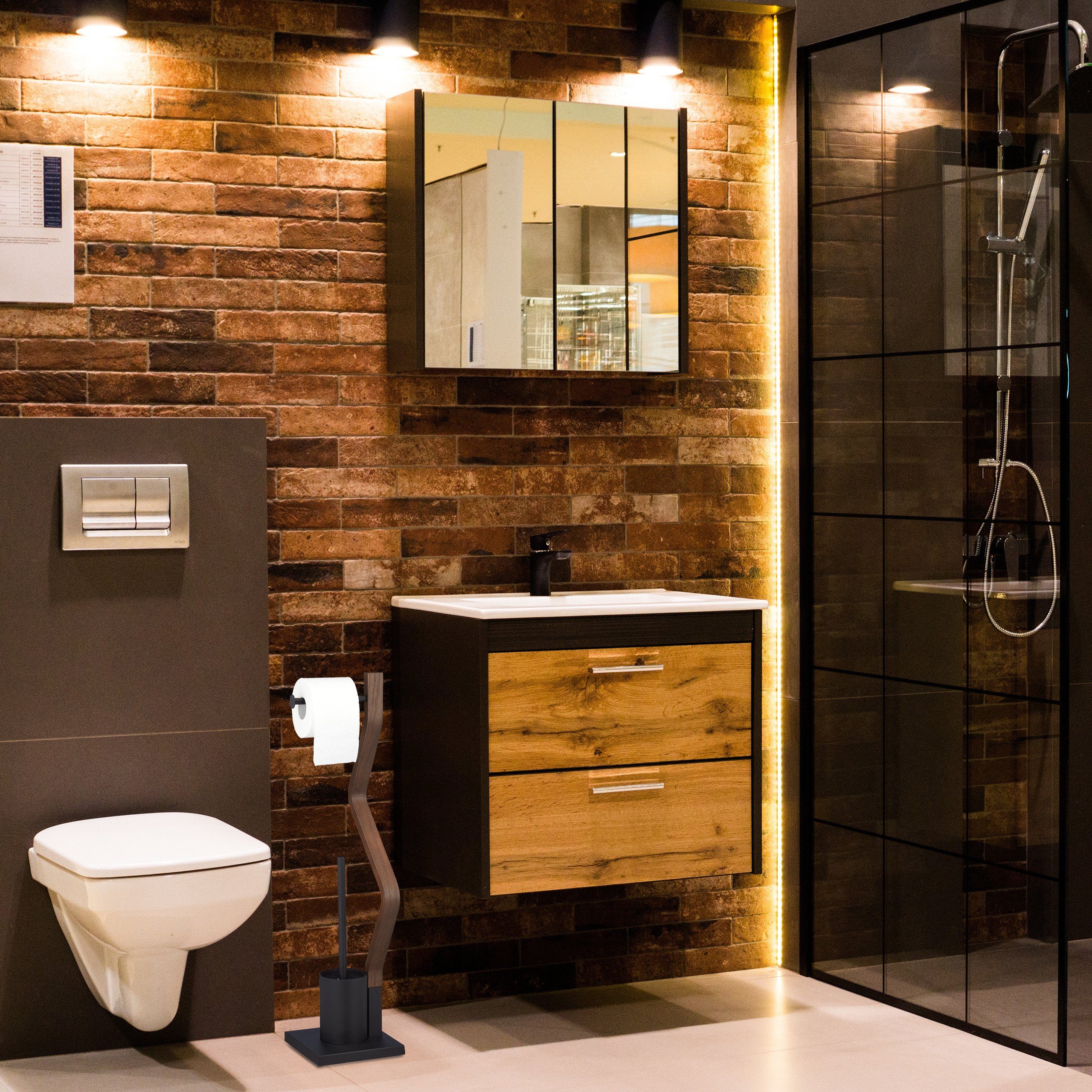 relaxdays Badezimmer-Set WC Garnitur stehend schwarz günstig online kaufen