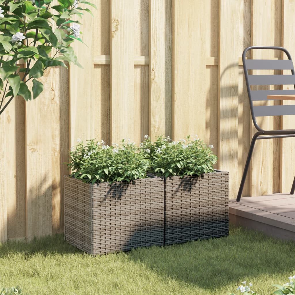vidaXL Blumentopf Pflanzkübel 2 Stk. Grau 36x30x32 cm Poly Rattan (2 St)
