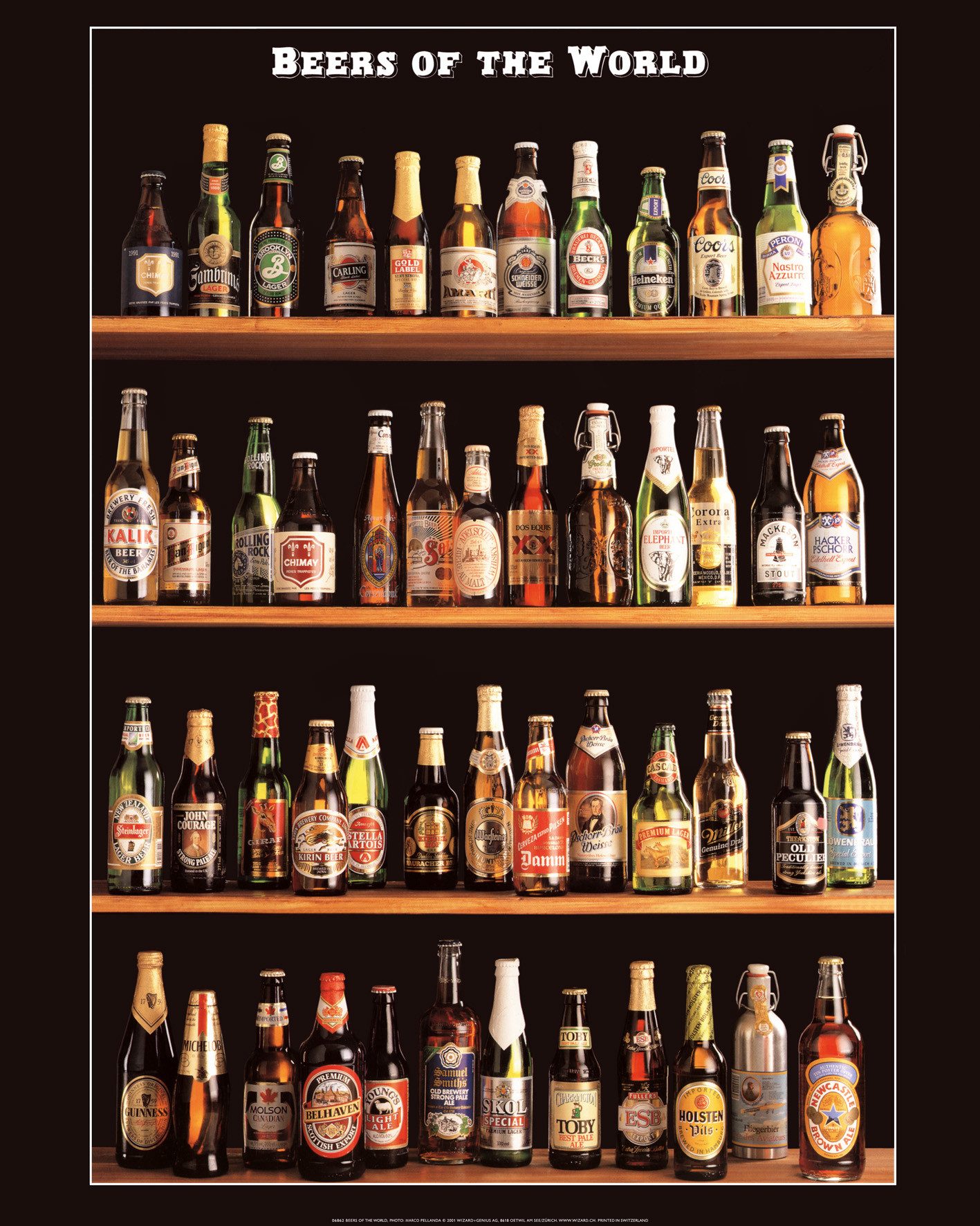 Papermoon Poster Mini-Poster Nr.283 Beers of the World, 40 X 50 CM, (Bier Alkohol Getränke Flaschen Regal), genormte Postergröße für Rahmen, Bild Dekoration Wanddeko Motiv Tapete