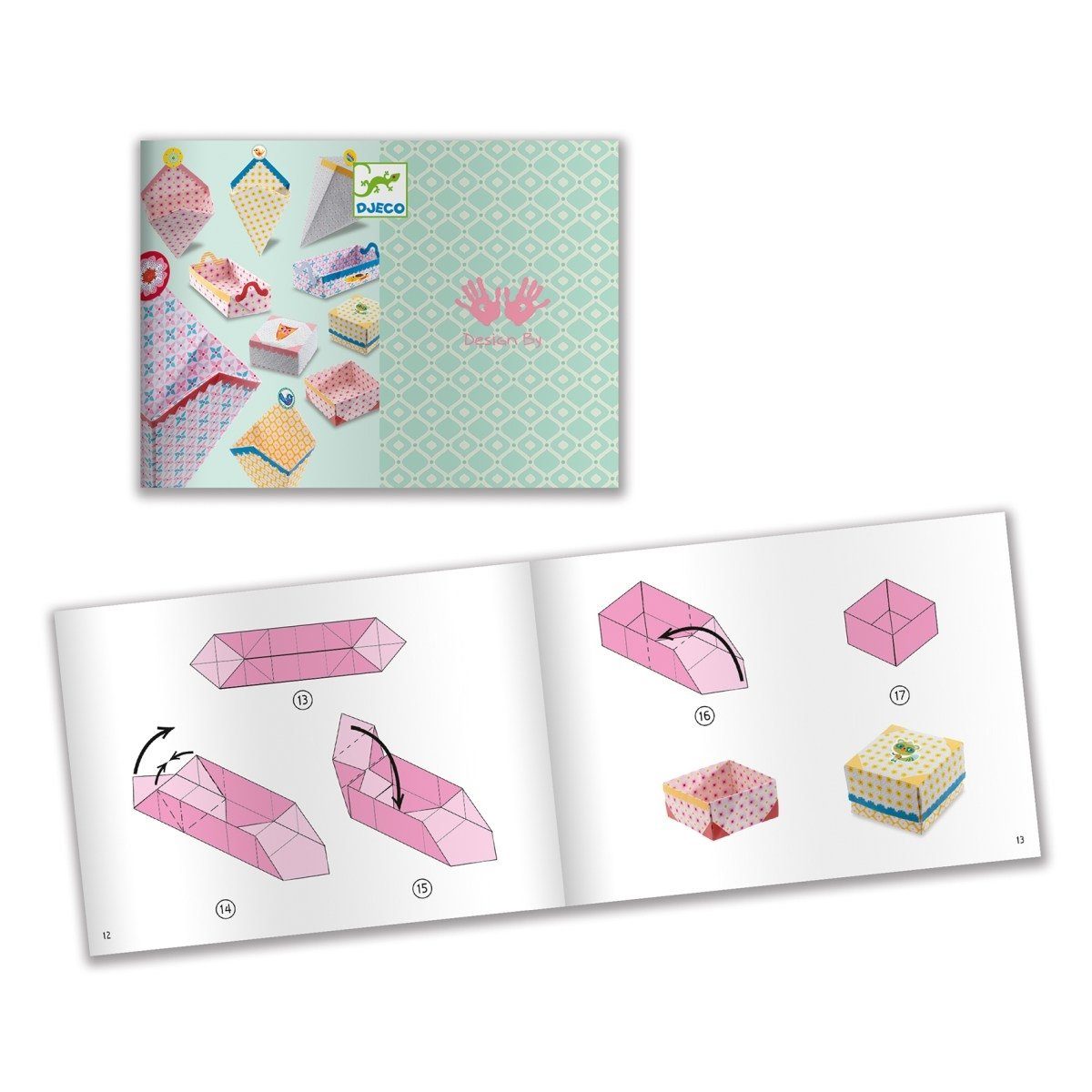 DJECO Kreativset Origami-Bögen 105 24 Origami Geschenkboxen Kleine Aufkleber