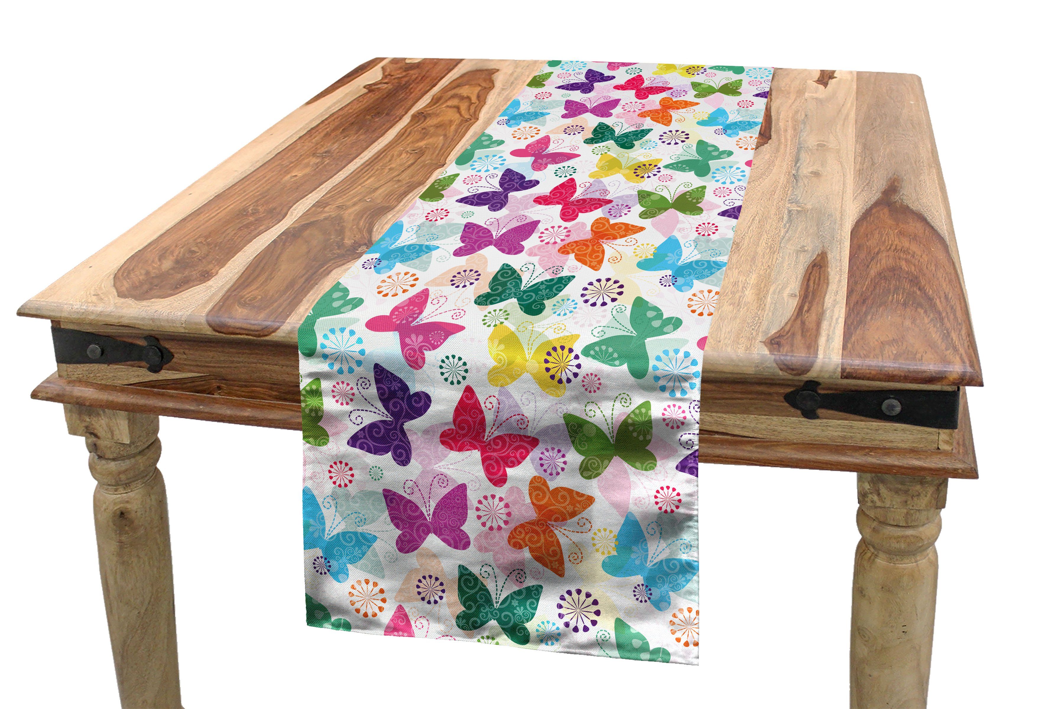 Abakuhaus Tischläufer Esszimmer Küche Rechteckiger Dekorativer Tischläufer, Schmetterling Leuchtende Blumenalles