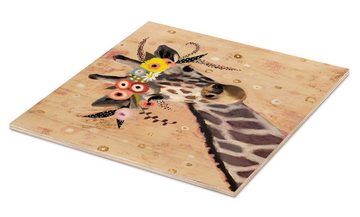 Posterlounge Holzbild Victoria Borges, Giraffe mit Blumen, Kinderzimmer Illustration