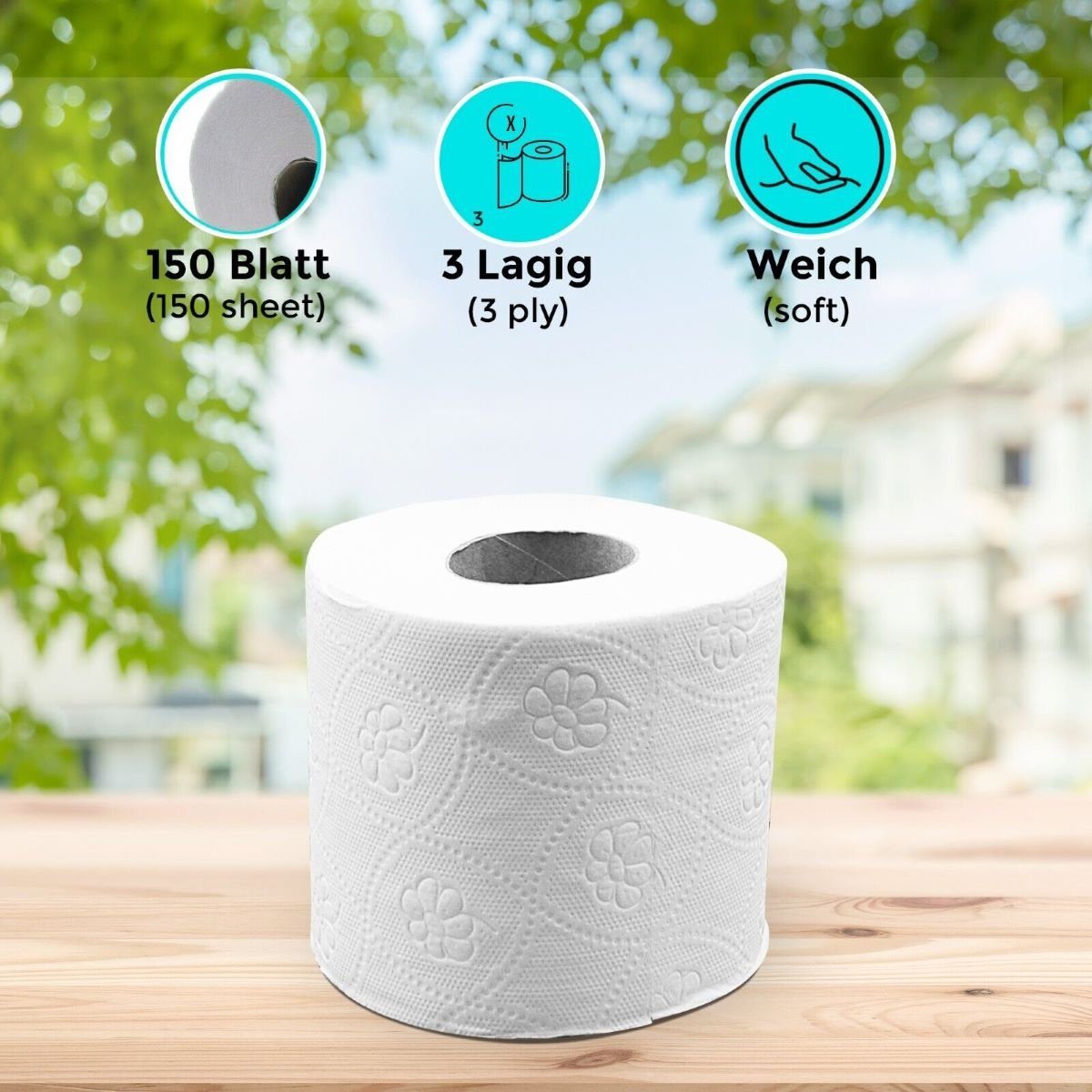Defactoshop Toilettenpapier 64 x Toilettenpapier Klopapier WC-Papier 3-lagig 150 BlattZellstoff (64-St), 64 Rollen