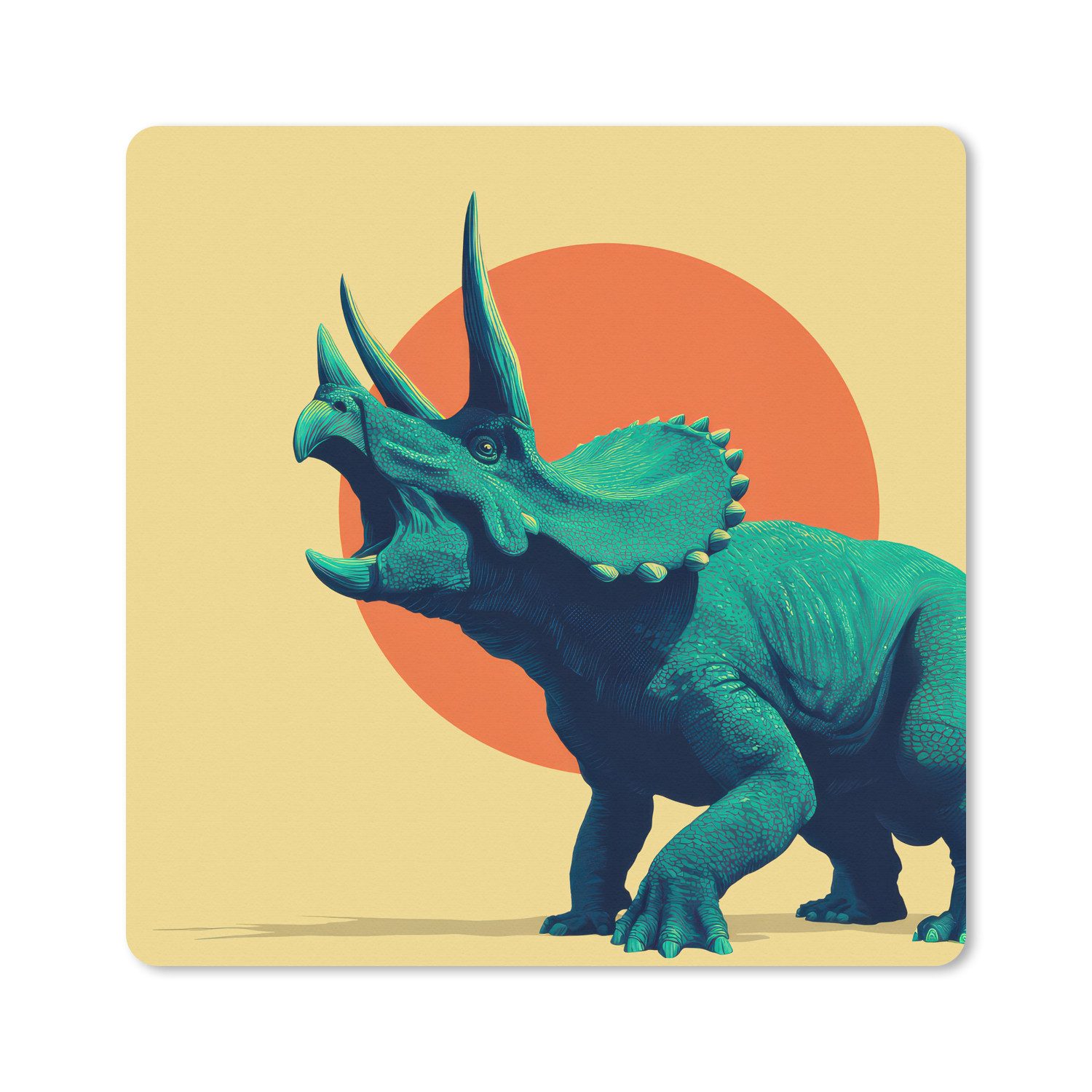 MuchoWow Mauspad Triceratops - Kreis - Orange - Hörner (1-St), Schreibtischunterlage, Gaming Deko PC, Gaming Setup, 40x40 cm