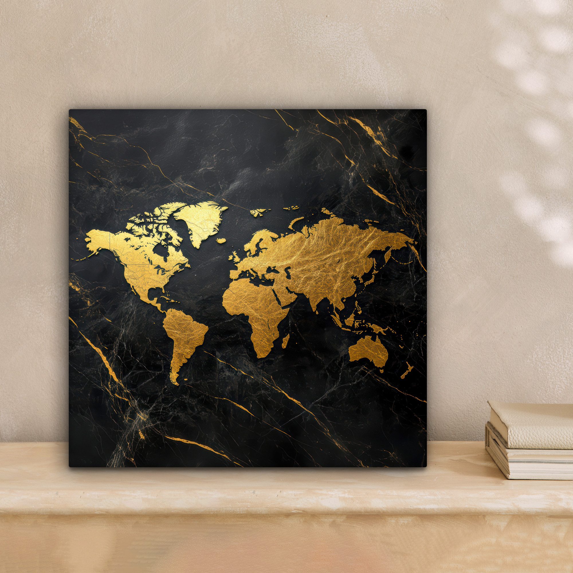 OneMillionCanvasses® Leinwandbild Weltkarte - Gold - Marmor, Fotodruck (1 St), Wandbild, Deko Schlafzimmer Wohnzimmer Flur 20x20 cm