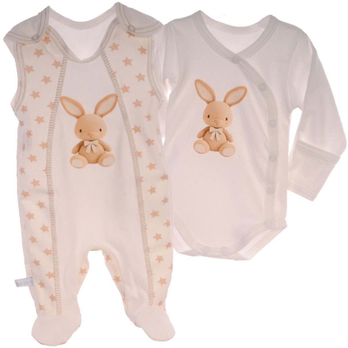 La Bortini Strampler Wickelbody Stramplerhose Mütze Baby Anzug Set in Creme aus Baumwolle, neutral, 44 50 56 62 68 74