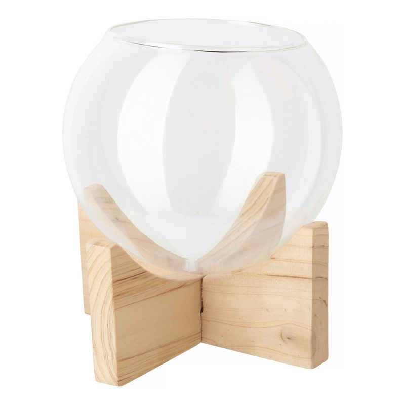 VBS Teelichthalter Glaskugel offen mit Holzständer, 2-tlg., 10,5 x 10,5 cm, Stärke 1 cm