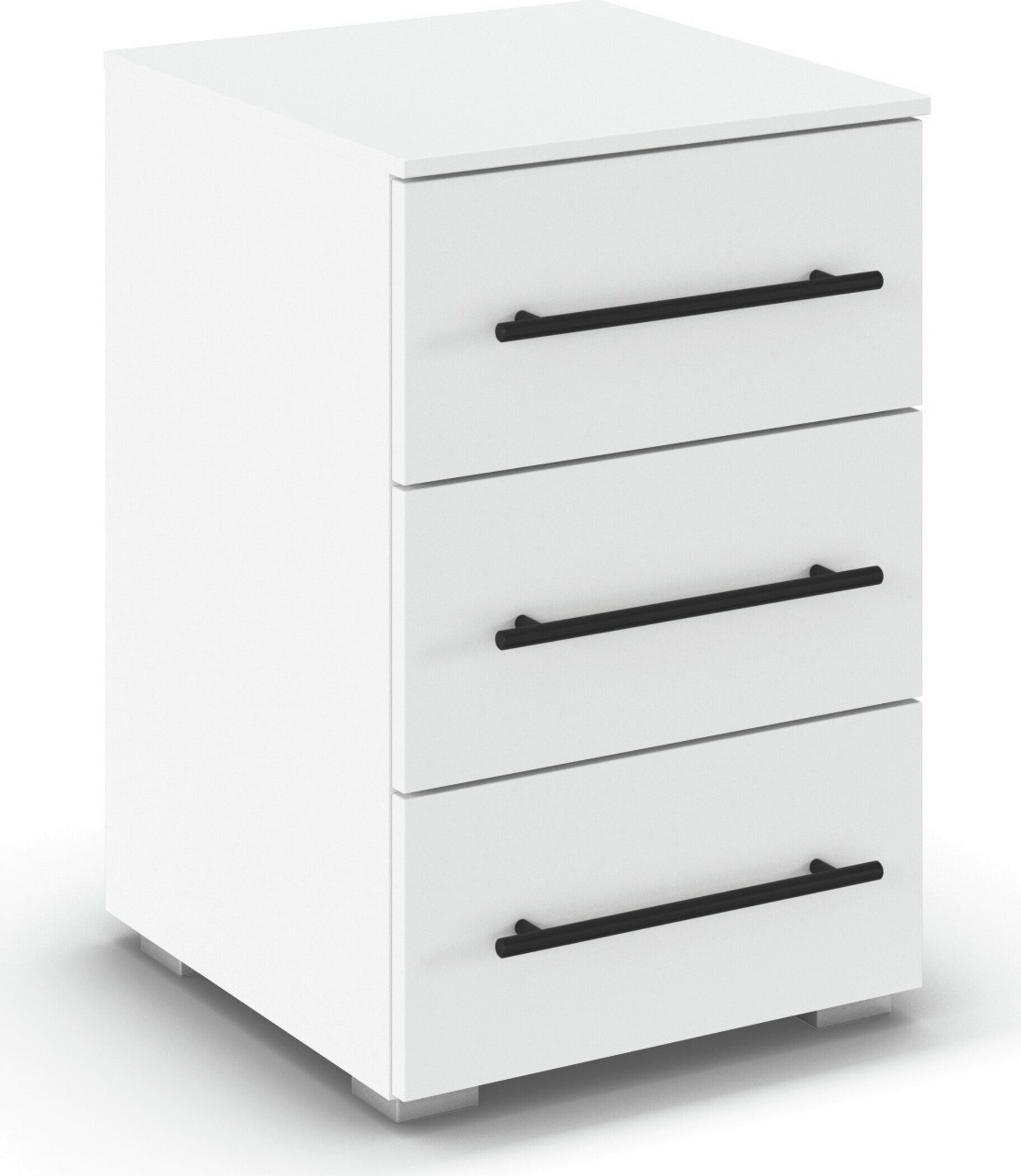OTTO home Nachtkommode Nachttisch Nachtkonsole Nachtschrank RONDO (Breite 40 / Höhe 61 cm), mit 3 geräumigen Schubladen Metallgriff in Schwarz MADE IN GERMANY