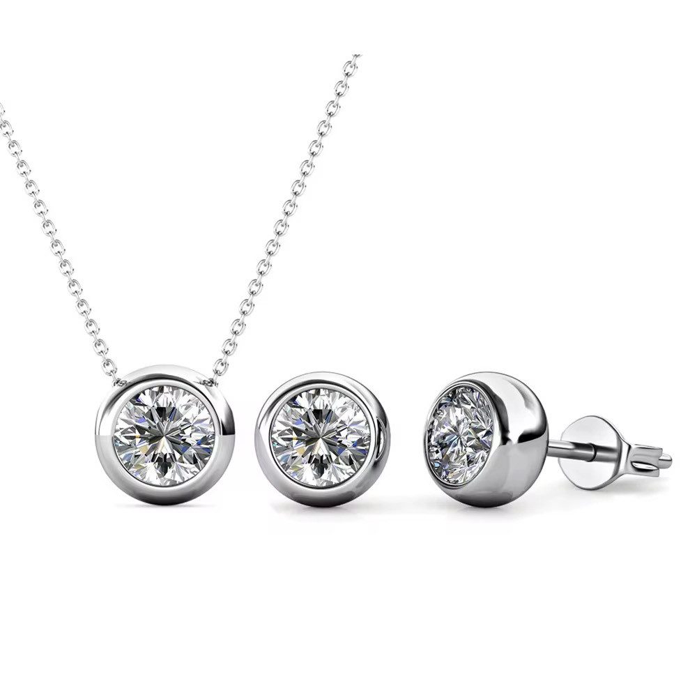 ROUGEMONT Schmuckset Charmantes Damen Schmuckset Halskette+Ohrstecker (Halskette+Ohrstecker), Strahlender Steinbesatz