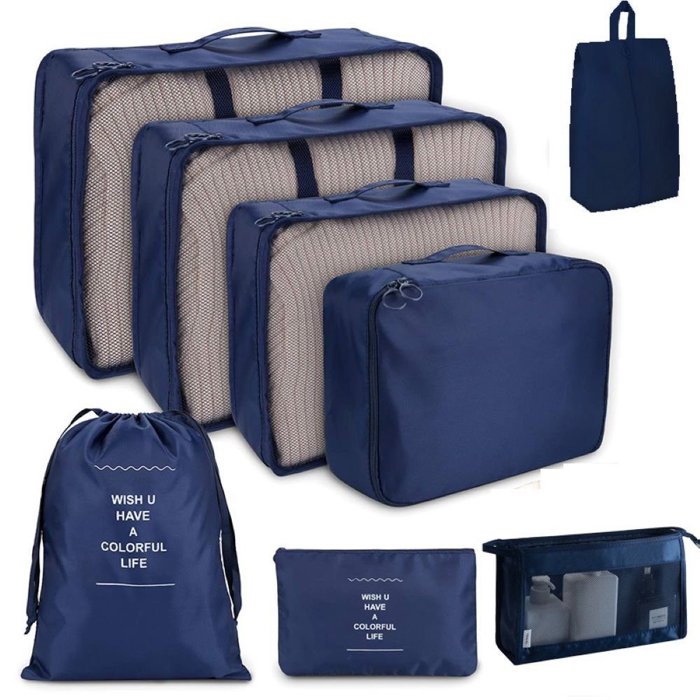 Blusmart Kofferorganizer 8-teiliges Reisetaschen-Set (Multifunktional Wasserdicht Kleidertaschen, 8 Stück Reise leichte Organizer-Taschen Set), Gepäck Kleidung Sortieren Aufbewahrung tasche Set Navy blau