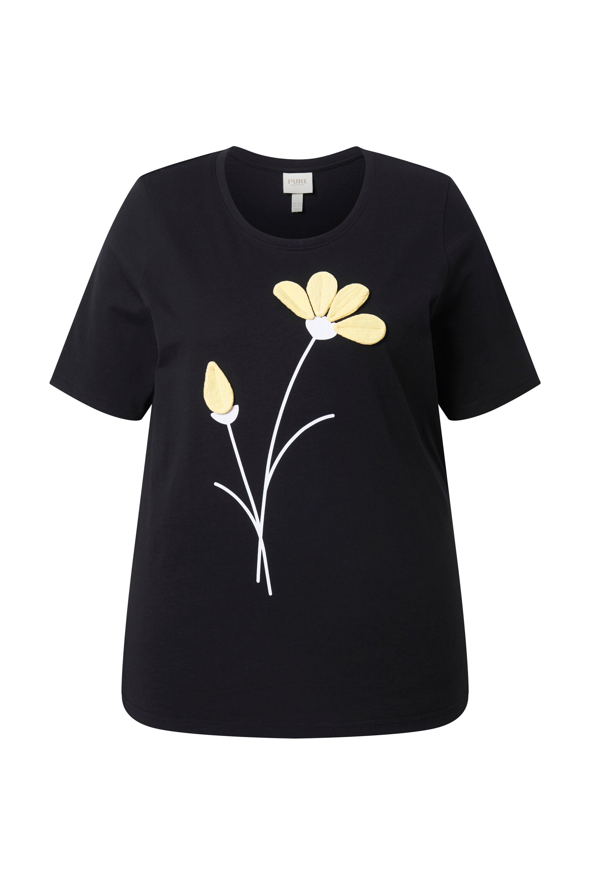 Ulla Popken T-Shirt T-Shirt Blüten Rundhals Halbarm Biobaumwolle günstig online kaufen