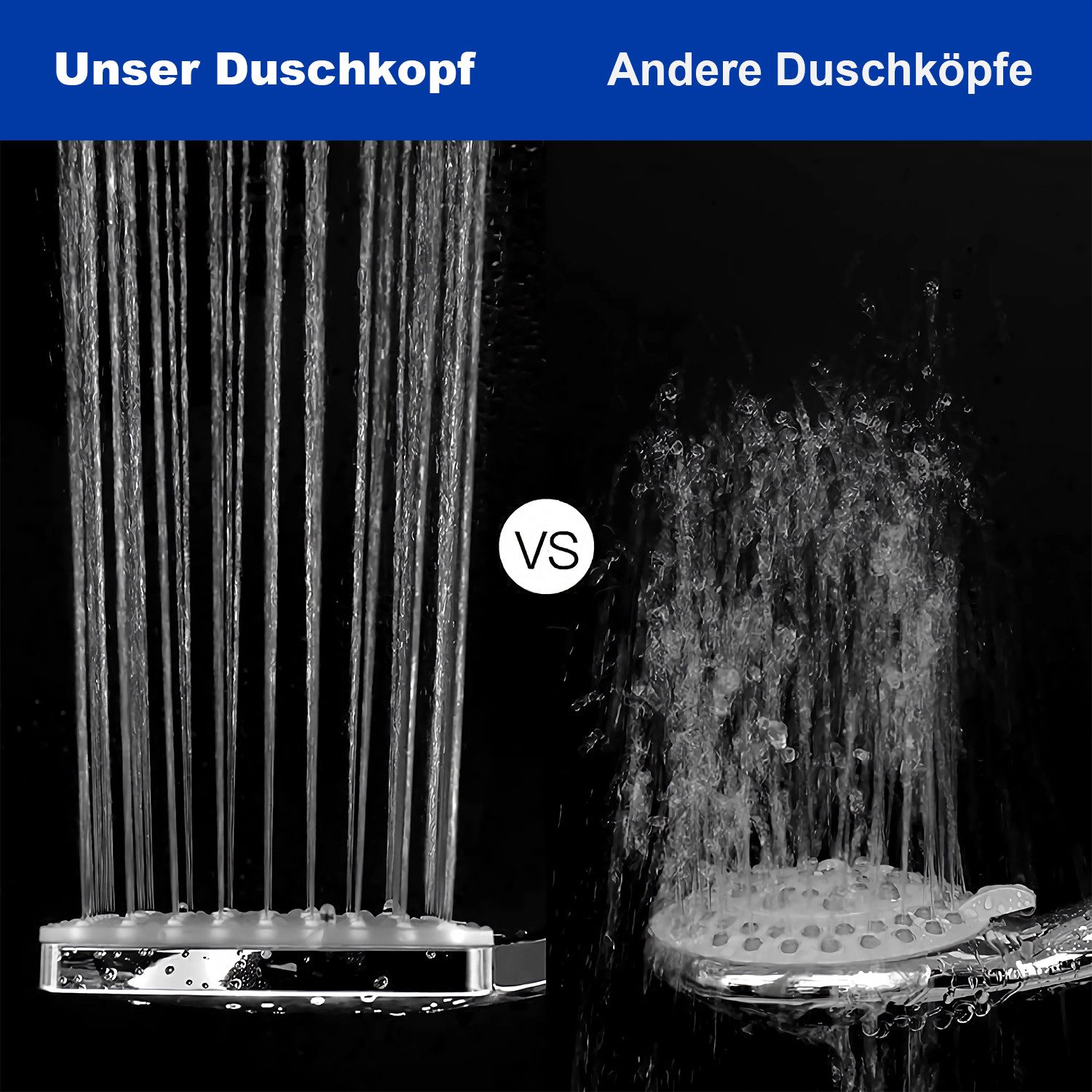 Refined Living Handbrause Duschkopf mit Schlauch Filter Duschbrause 1.5M Duschschlauch, (Einhand-Einstellung Duschbrause Druckerhöhend), Handbrause Regendusche  – Bild 4 von 5