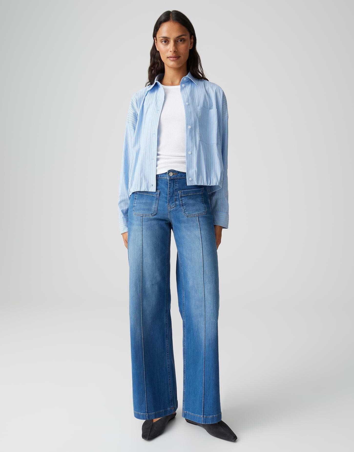 OPUS PANTS Palazzohose MELLY GROOVE aus Dry Indigo® Mid Rise Palazzo Fit, Long, leichte Used-Effekte