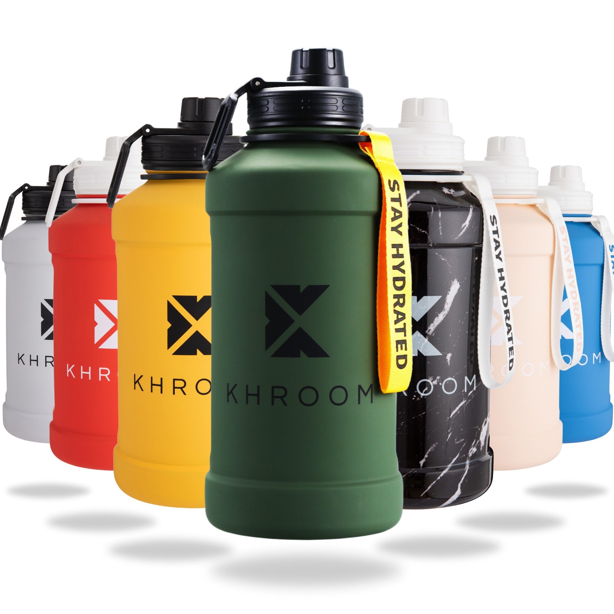 Khroom Trinkflasche Edelstahl 1,3L & 2,2L, Sport Gym Outdoor, 2 Liter XXL Wasserflasche, BPA-frei, auslaufsicher, bruchsicher, Kohlensäure geeignet