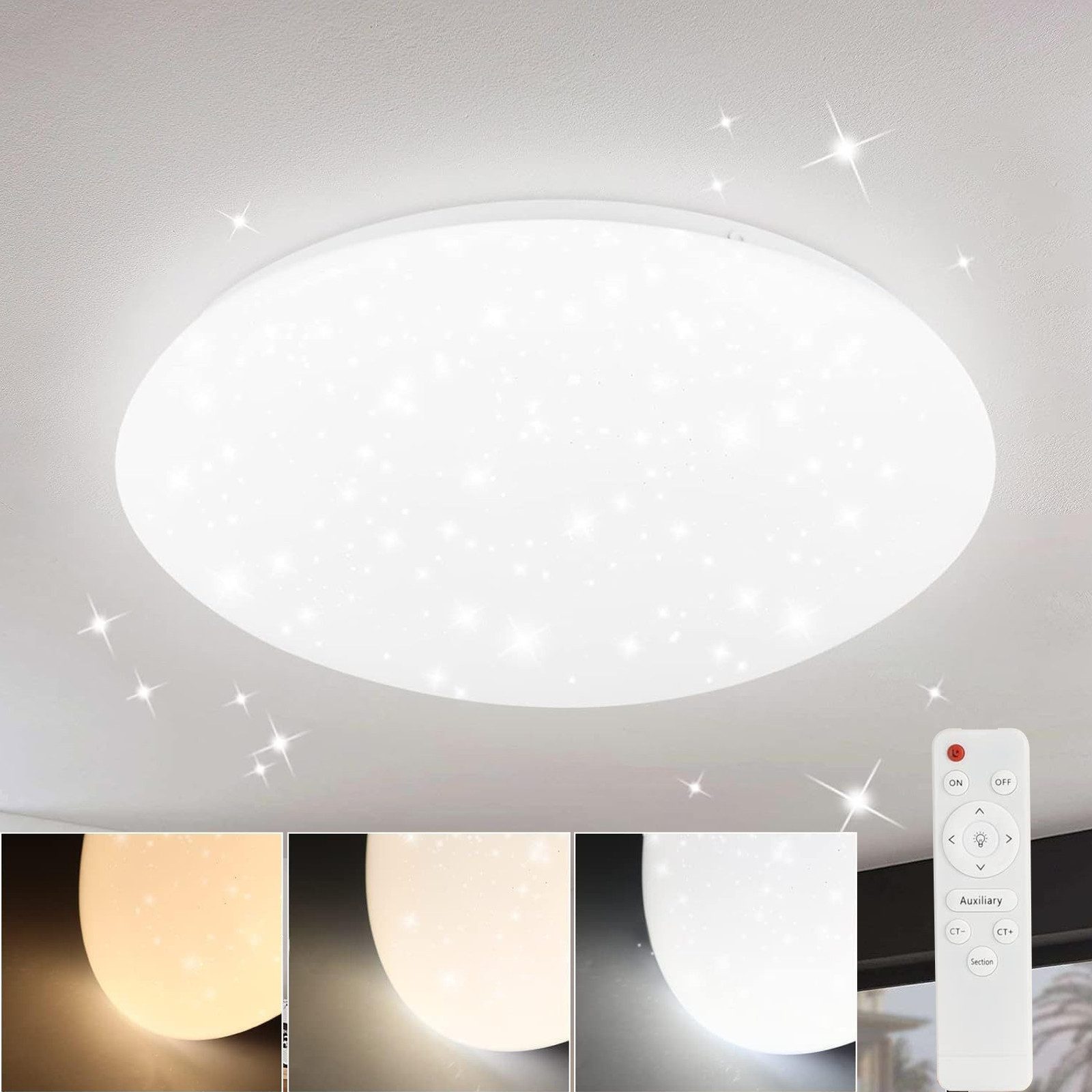 ZMH LED Deckenleuchte Whonzimmer Rund Deckenlampe Modern Sternhimmel Schlaf günstig online kaufen