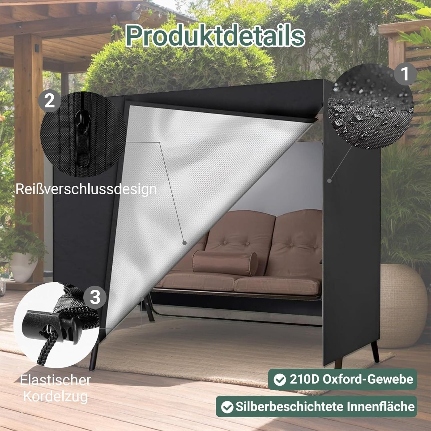 BlingBin Gartenmöbel-Schutzhülle Hollywoodschaukel 3 Sitzer Abdeckplane für Gartenschaukel Oxford (1 Stück, 1-St., 220 * 125 * 170cm), niversal Größe Abdeckung Wasserfest Winddicht UV Schutz