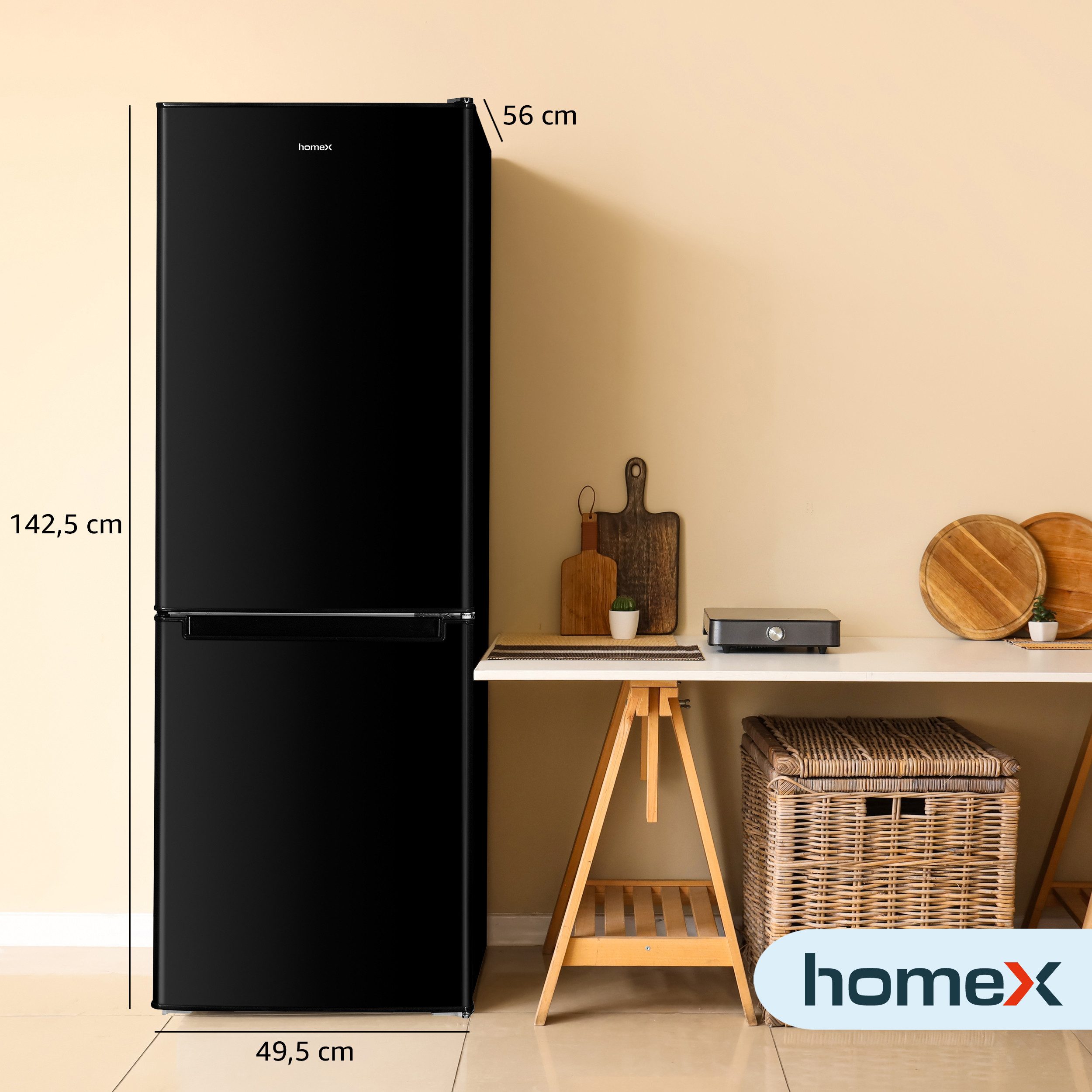 homeX Kühl-/Gefrierkombination CFS1110-B, 142.5 cm hoch, 49.5 cm breit, 173 Liter Nutzinhalt, Kühlschrank mit Gefrierfach, freistehend, groß