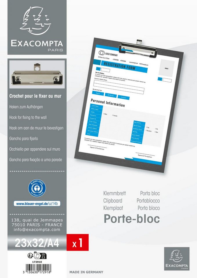 Thumbnail - EXACOMPTA Klemmtafel 10x Klemmbrett beschichtet - Format 23x32cm für A4 - Schwarz - 17291E, Schreibpult