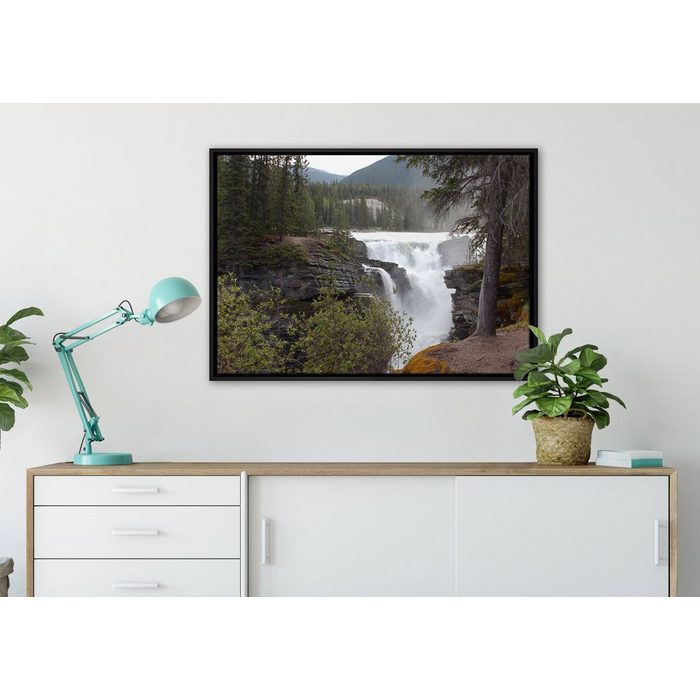Pixxprint Leinwandbild Wasserfälle im Wald Wanddekoration (1 St) Leinwandbild fertig bespannt in einem Schattenfugen-Bilderrahmen gefasst inkl. Zackenaufhänger