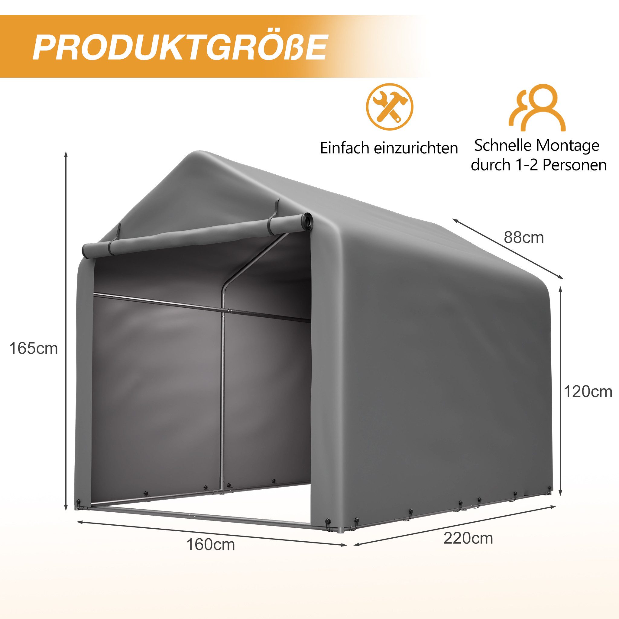 Blossom Garage Allwetter-Zeltgarage wasserdichten Garagenzelt Fahrradgarage aus Stahl (160x220x165 cm), Geräteschuppen mit Rolltor für Motorrad Gartenmöbel Werkzeug