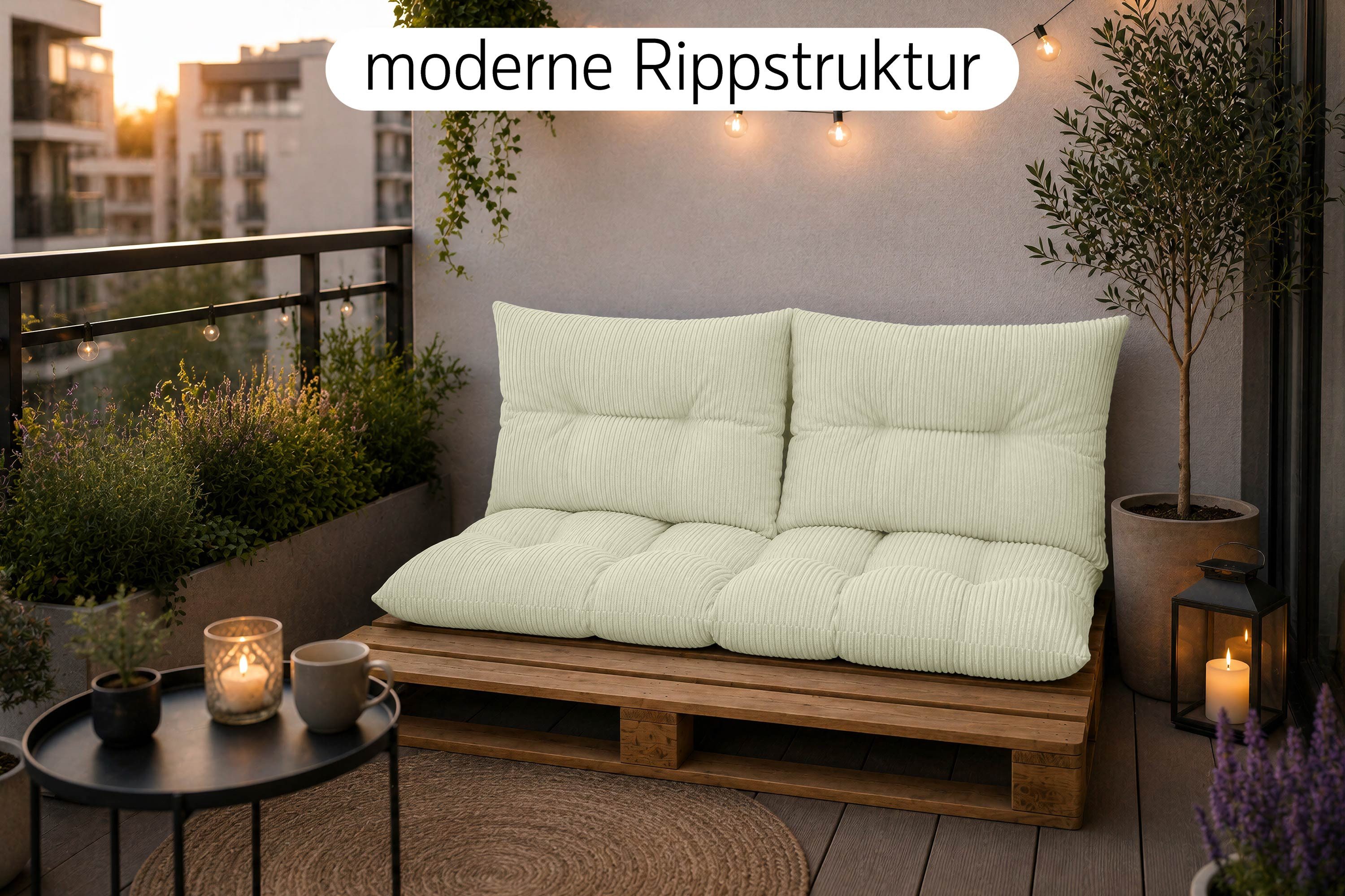 Amilian Palettenkissen Set 3-teilig Palettenauflagen für Europaletten, Balkon, Terrasse, Sitzkissen 120x60 cm + 2x Kissen 40x60 cm