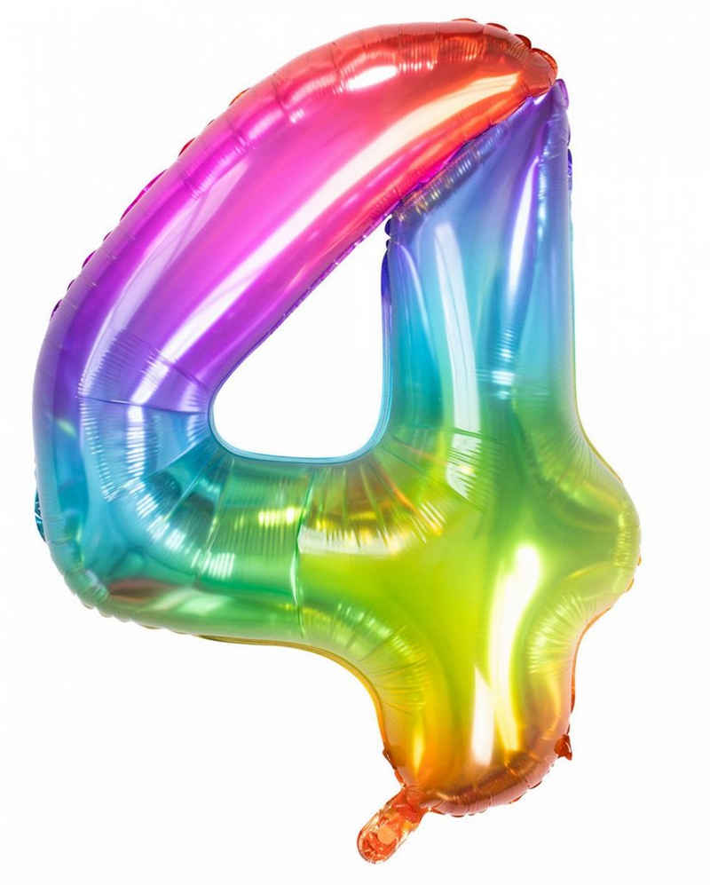 Horror-Shop Folienballon »Regenbogen Zahlenballon Nummer 4 für Helium & Luft«