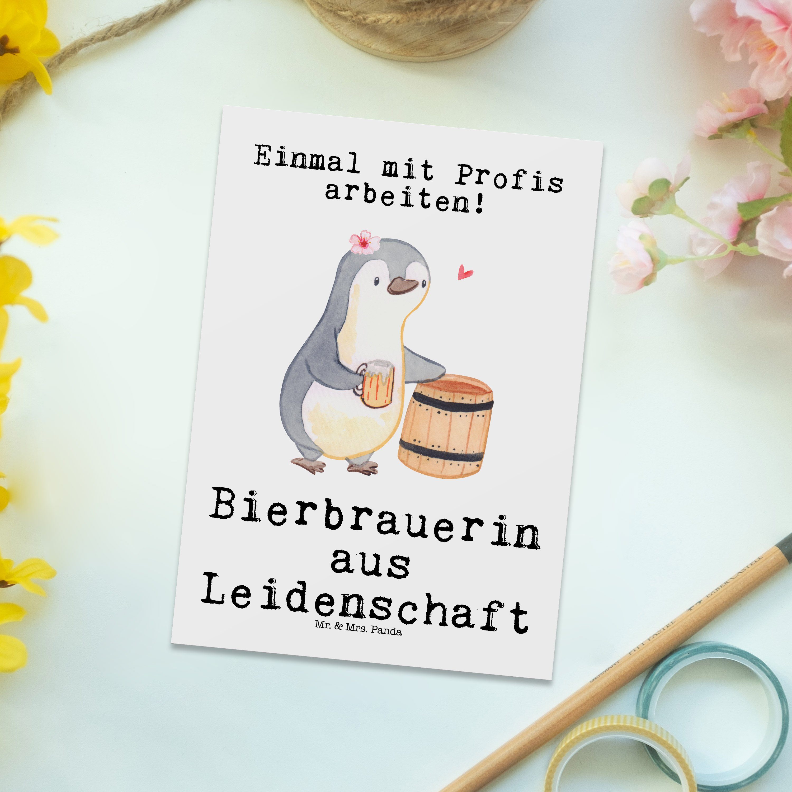 Mr. & Mrs. Panda - Geschenk, Bierfass, aus Weiß Heimbrauen Leidenschaft Postkarte Bierbrauerin 