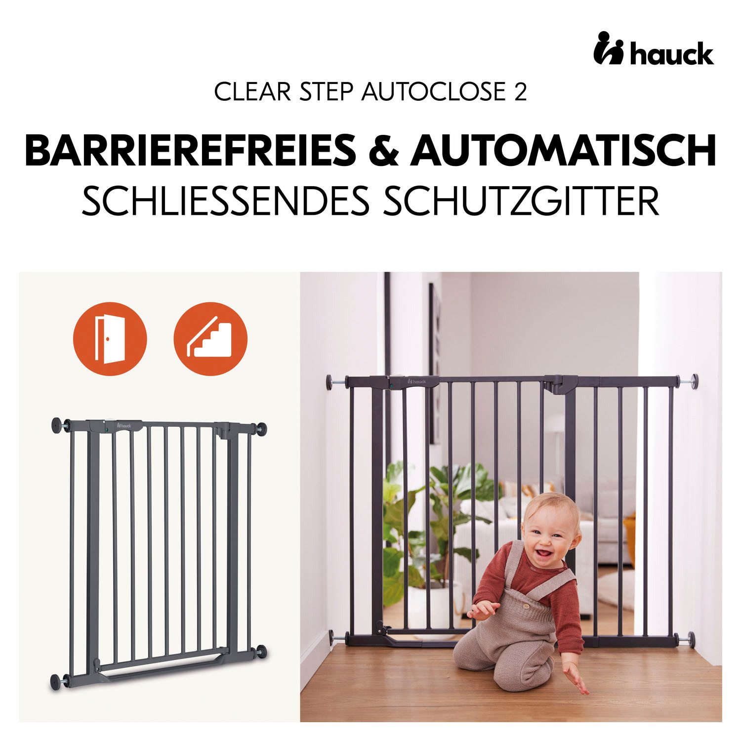 Hauck Türschutzgitter Clear Step Autoclose 2, Dark Grey, auch als Treppensc günstig online kaufen