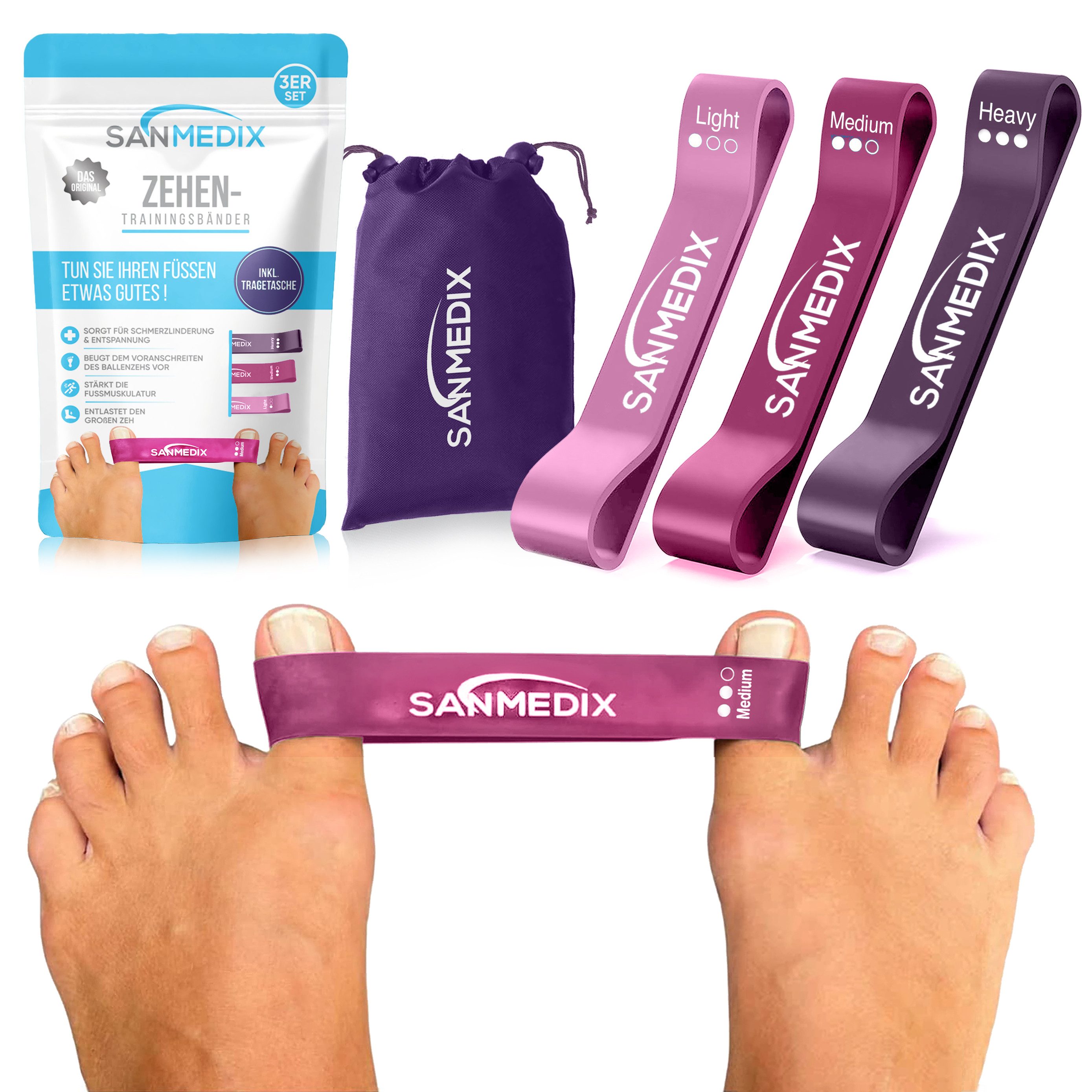 Sanmedix Zehenspreizer Hallux Valgus Korrektur Trainingsband für den Zeh, für Damen & Herren zur Schmerzlinderung von Ballenzehen