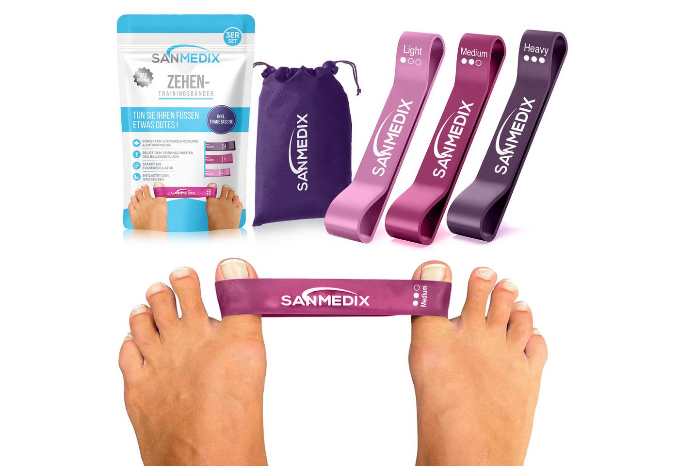 Sanmedix Zehenspreizer Hallux Valgus Korrektur Trainingsband für den Zeh, für Damen & Herren zur Schmerzlinderung von Ballenzehen