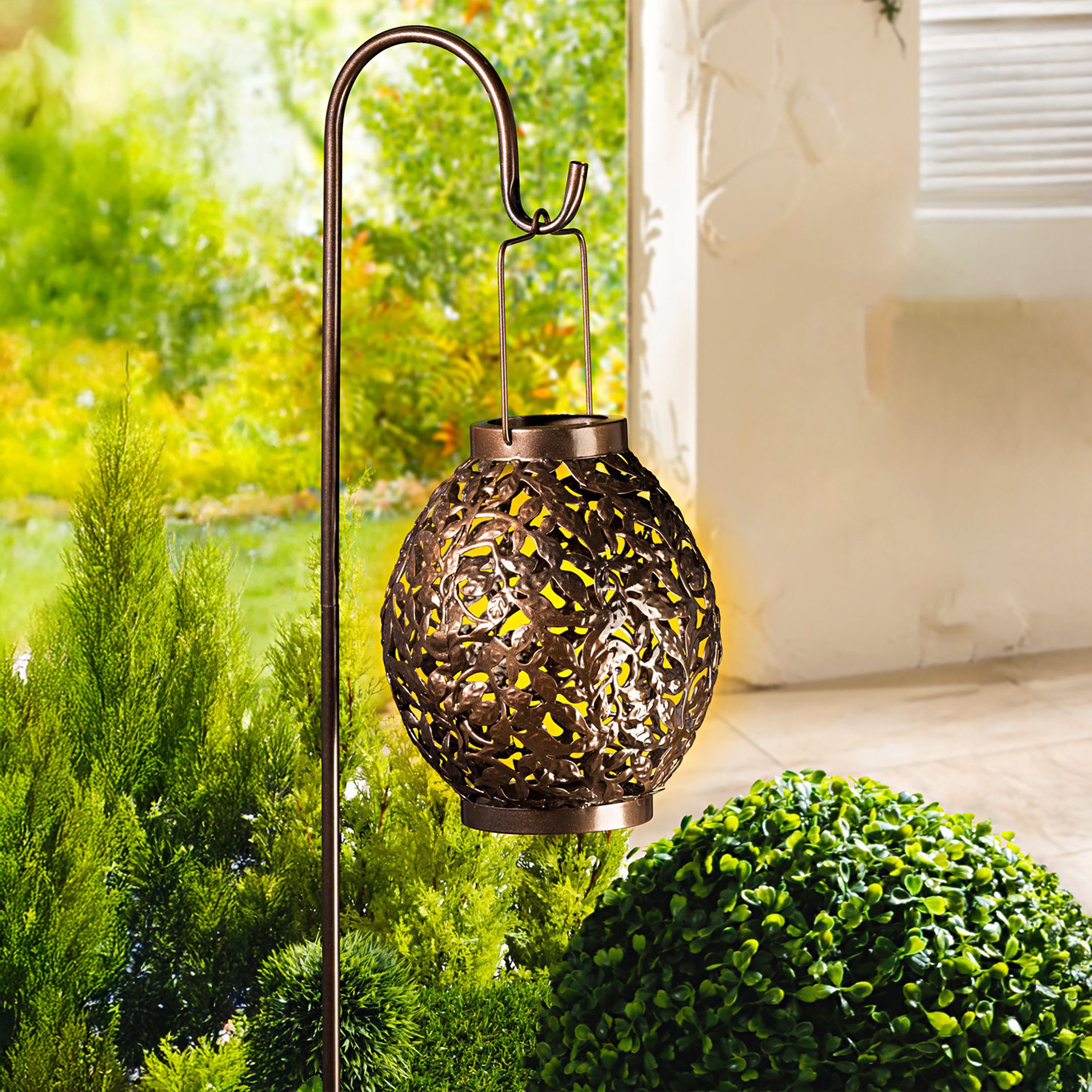 LED Solarleuchte Ampel aus Metall in bronze