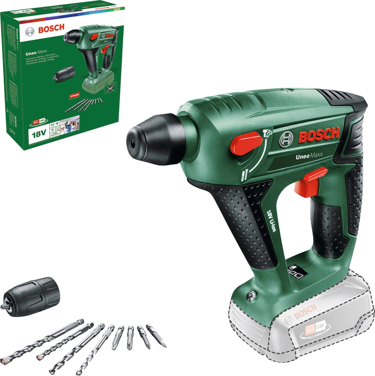 Akku-Bohrhammer U/min, 900 Home Bosch Akku & und Uneo max. Maxx, Ladegerät Garden ohne