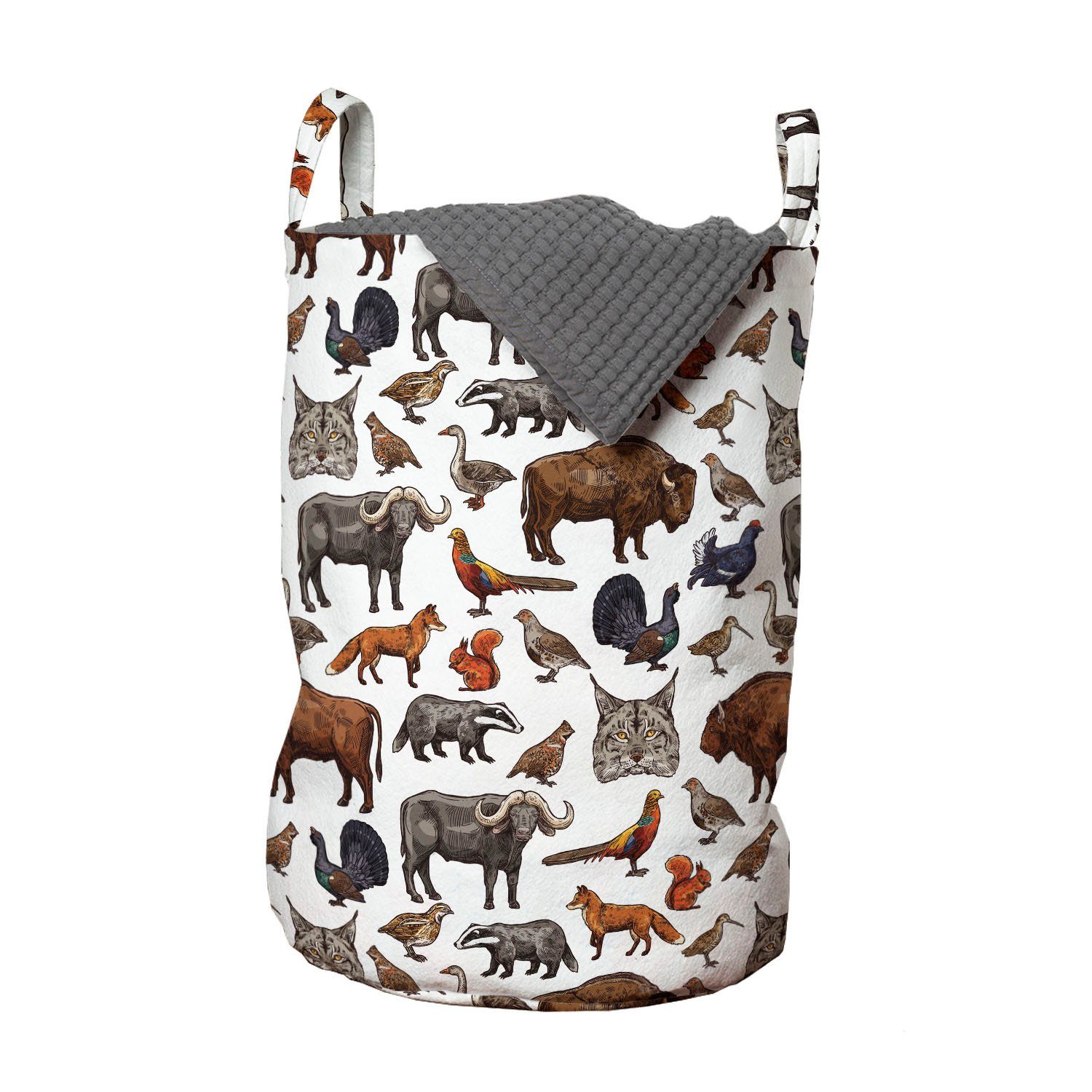 Abakuhaus Wäschesäckchen Wäschekorb mit Griffen Kordelzugverschluss für Waschsalons, Skizzieren Wildlife Tiere Zoologie | Wäschesäcke