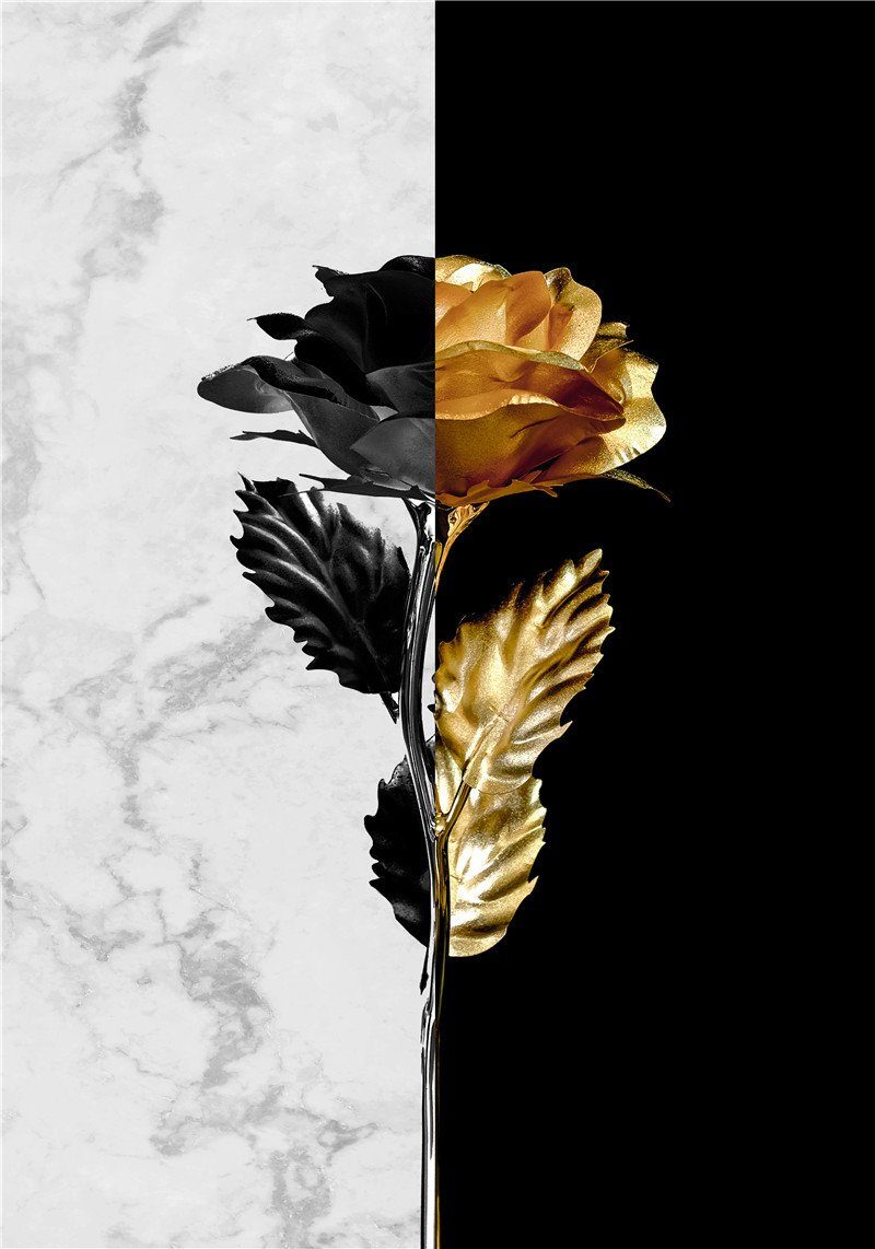 L.Ru UG abstrakt, St), Blumenlinien Wohnzimmer Malerei Kunstdruck botanische (4 Eingang Bild Kern Marmorstruktur Goldene dekorative
