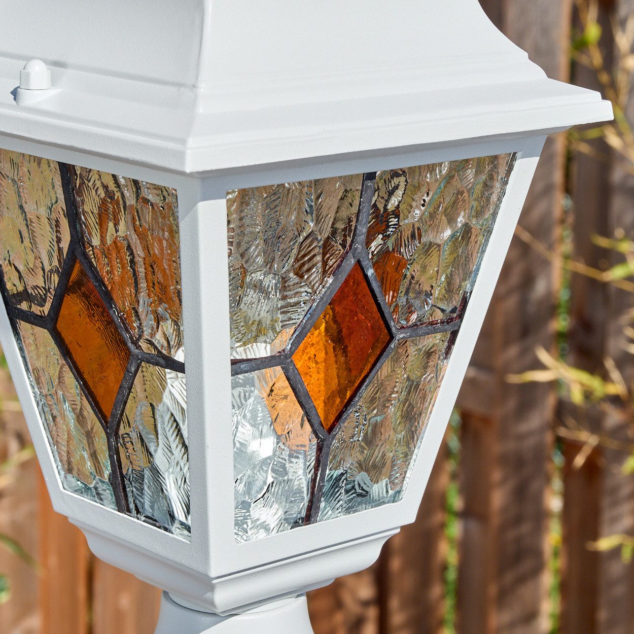 hofstein Pollerleuchte Außenwegeleuchte aus Metall/Glas in Weiß/Klar/Orange, Wegelampe im Antik/Landhaus/Vintage-Design, Höhe 296 cm, E27, IP44